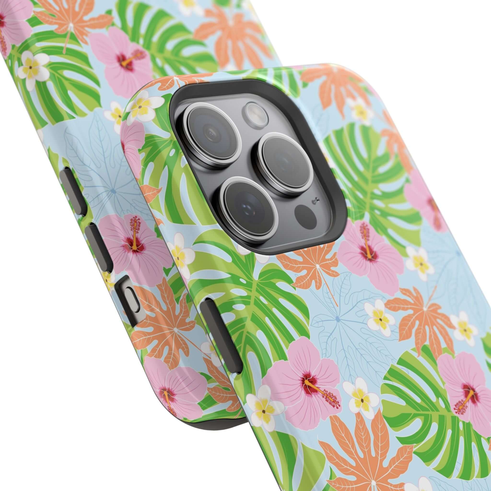 Island Hibiscus MagSafe iPhone 14 Pro case with colorful tropical flower design, cute and protective phone cover.