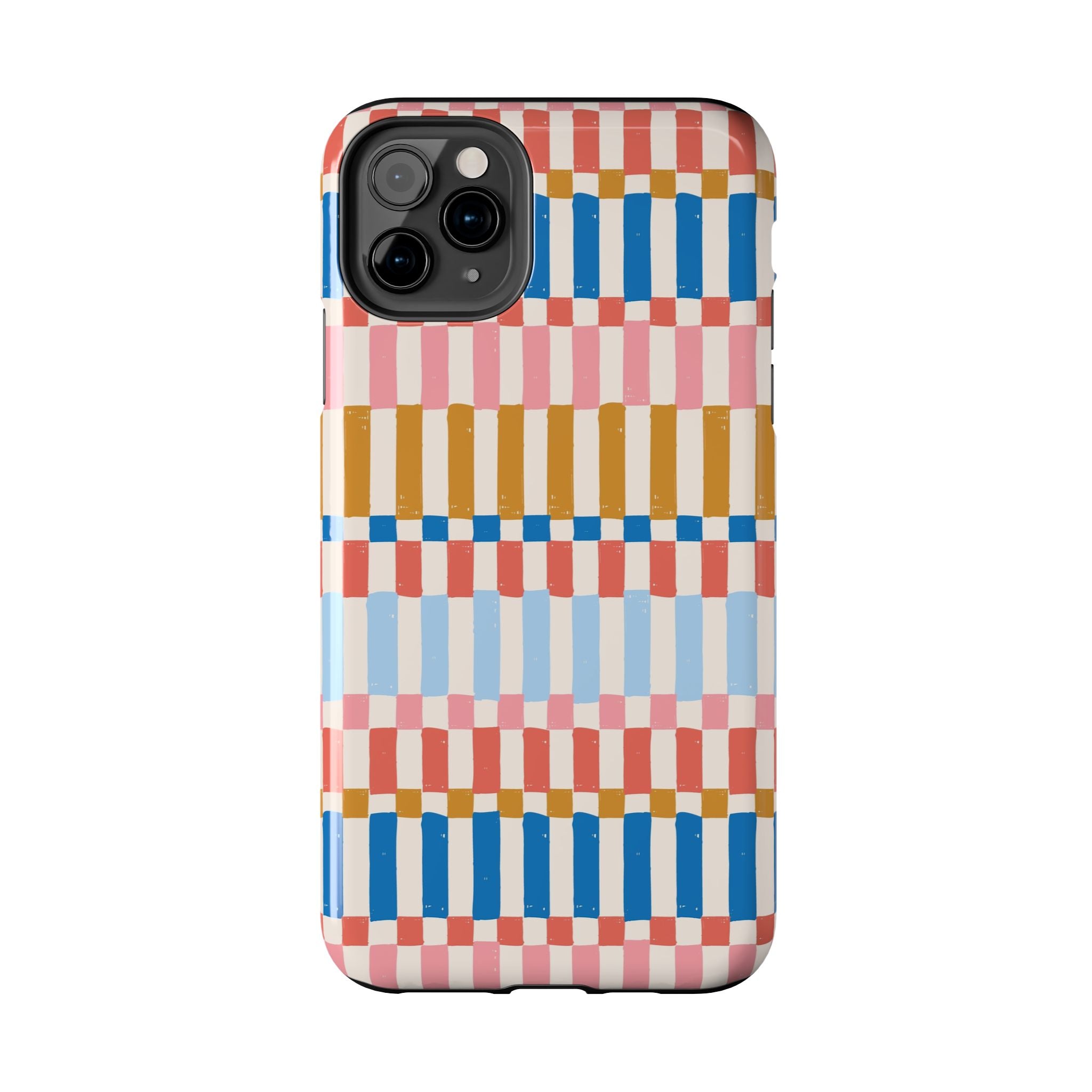 Colorwave Stripes vintage iPhone case with vibrant multicolored stripes, cute phone case cover for stylish protection.