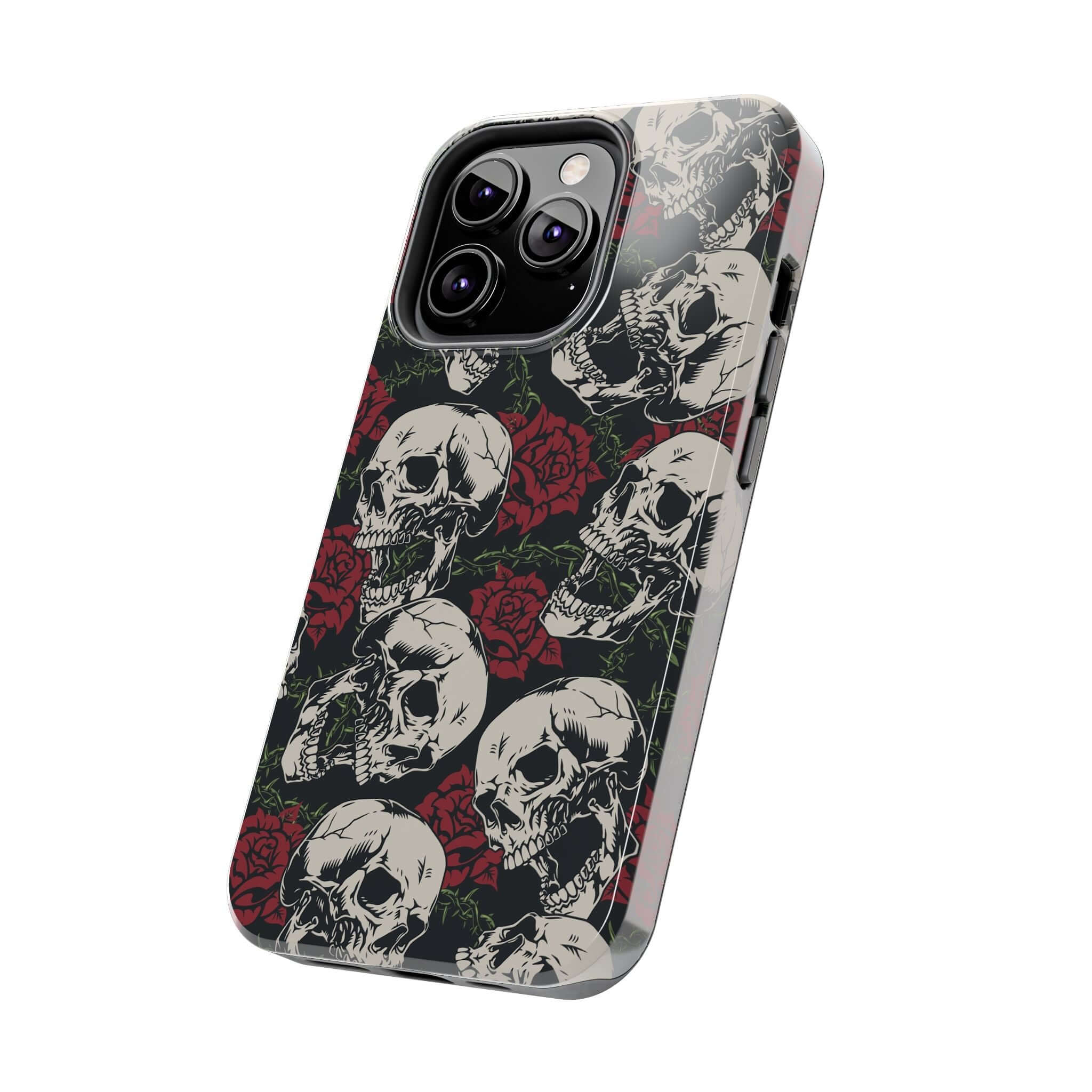 Baddie Girl Vibes Skull Rose Case for iPhone 16 with rebellious biker design and red roses, cute MagSafe iPhone case for protection.