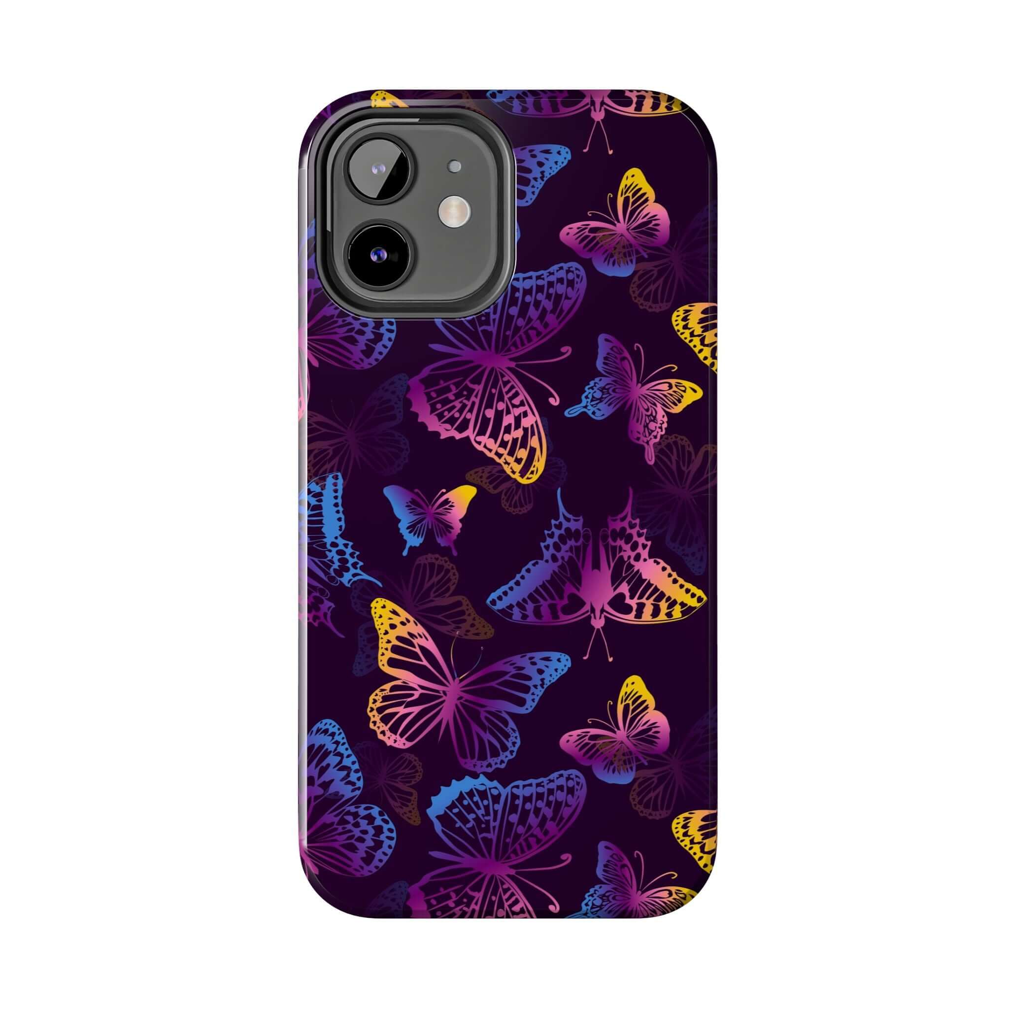 Midnight Flutter black butterfly MagSafe iPhone case with vibrant design, perfect cute floral phone cover for butterfly lovers.