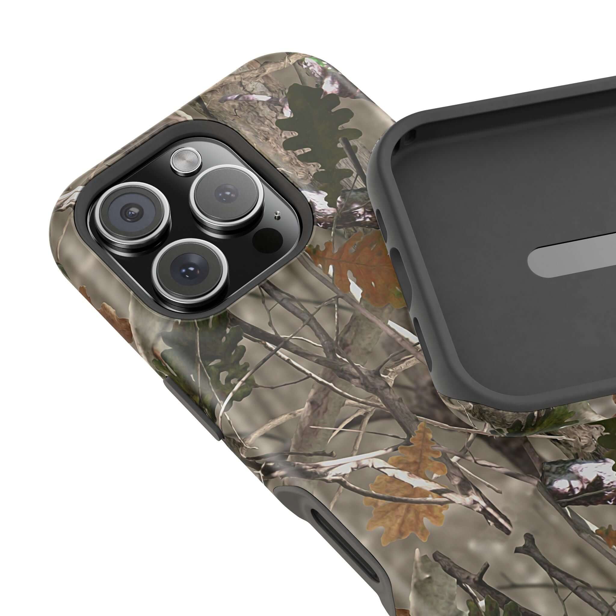 Modern forest camo MagSafe iPhone case, stylish animal print design for phone protection, ideal for a cute, quirky style.