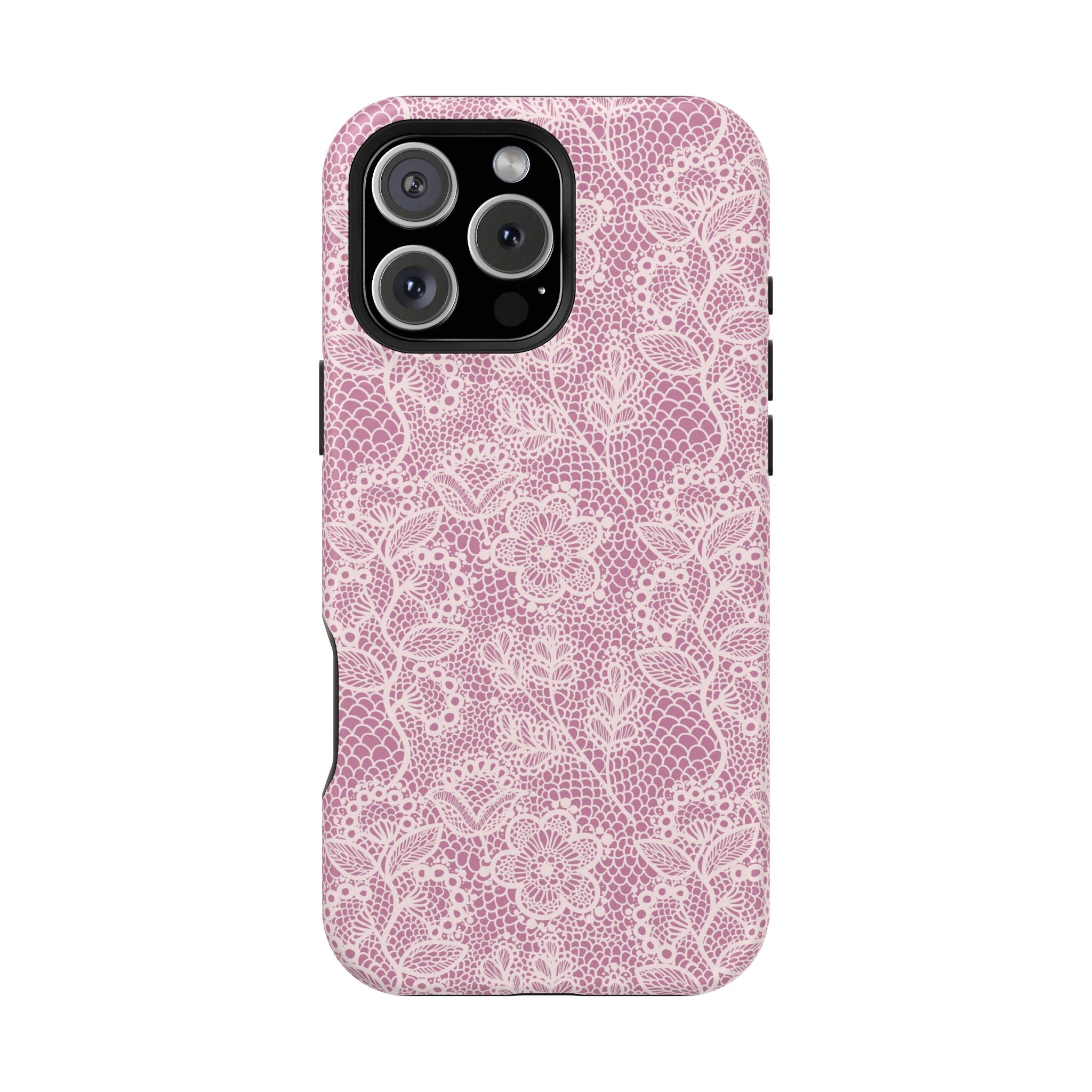 Pink Lace MagSafe iPhone Case with Floral Design for a Cute and Charming Look