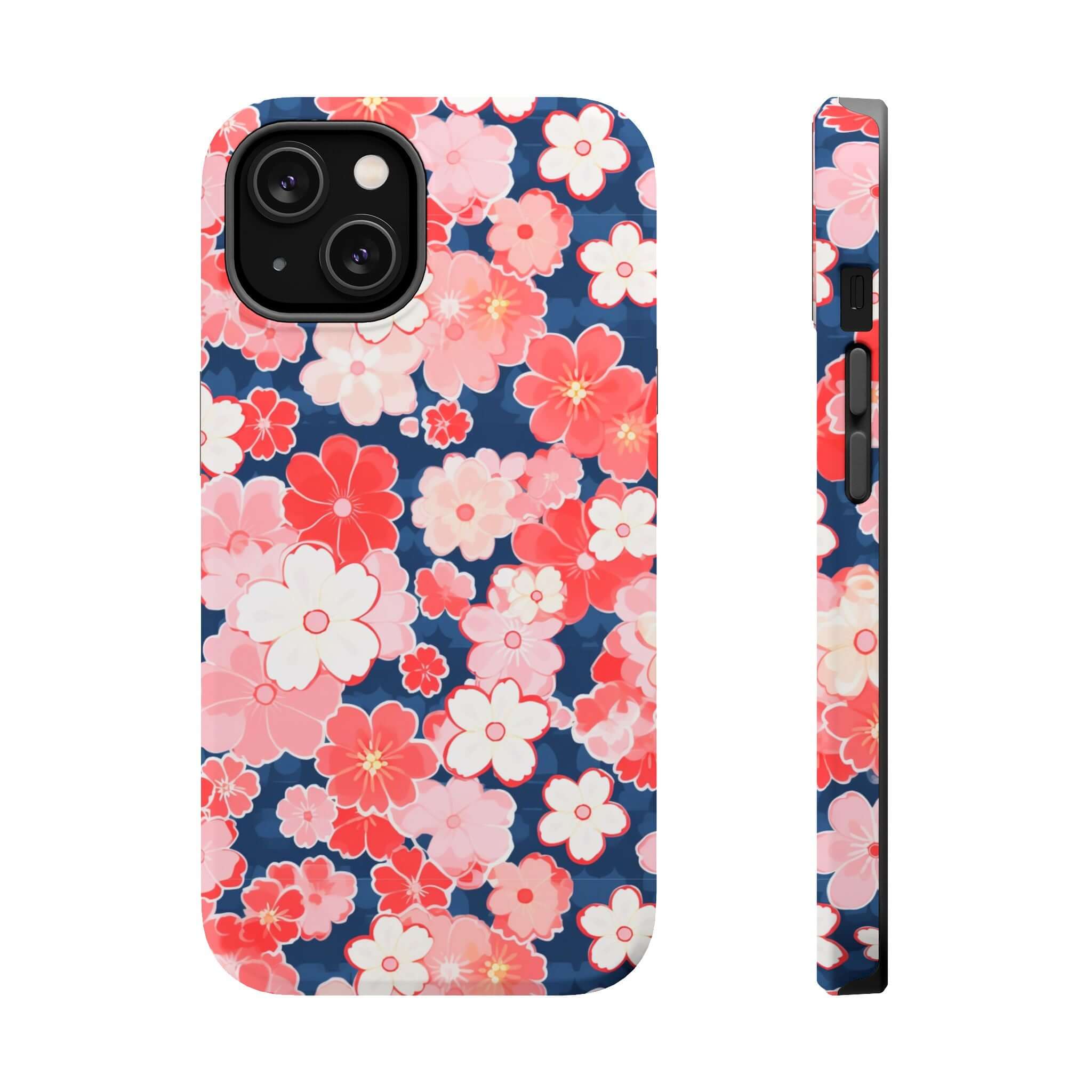 iPhone 14 Pro Max in Oh So Pretty Pink Floral Case - Floral fun phone case with free shipping, front and side view.