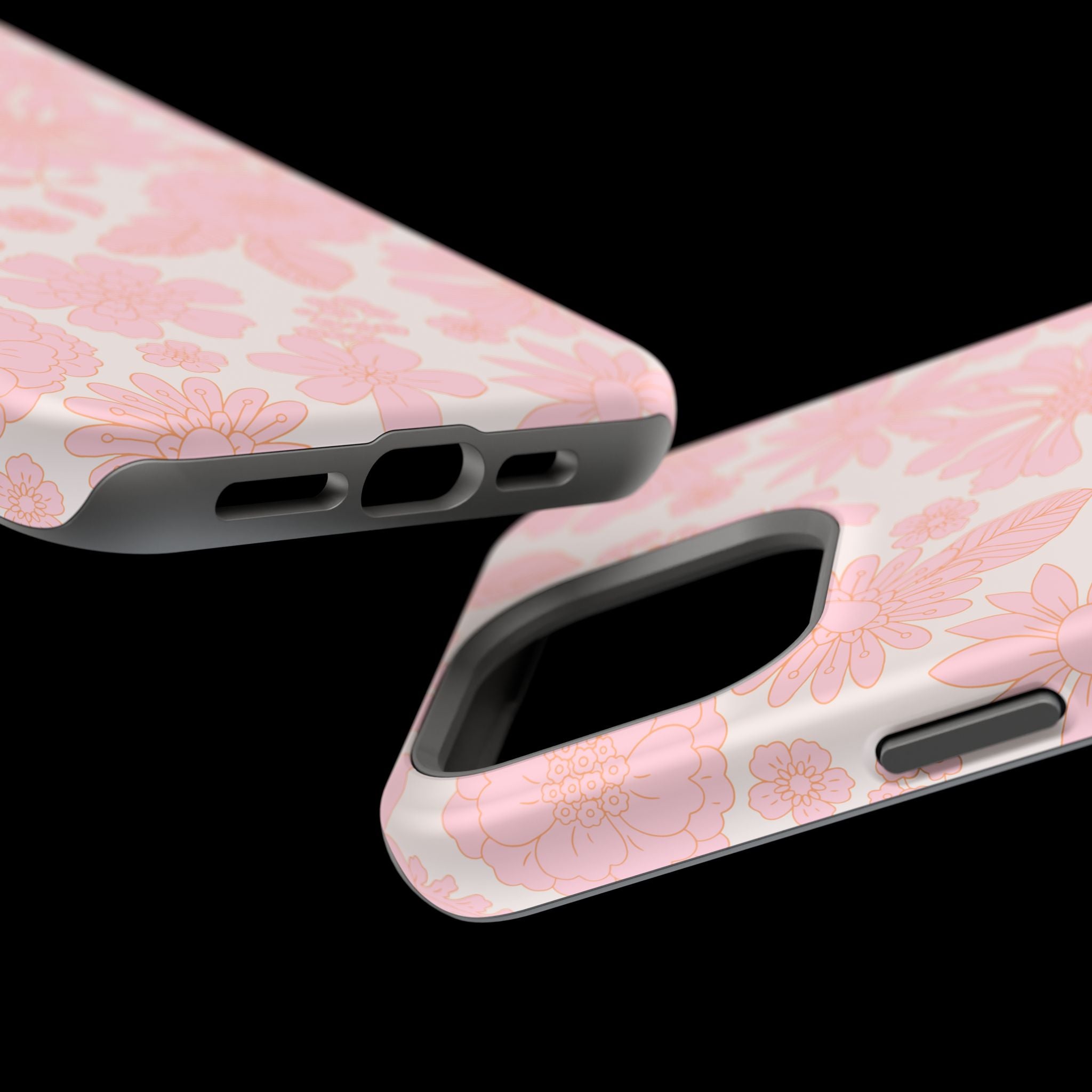 Pink floral MagSafe iPhone case, cottagecore style; cute and protective phone cover for iPhone 16.