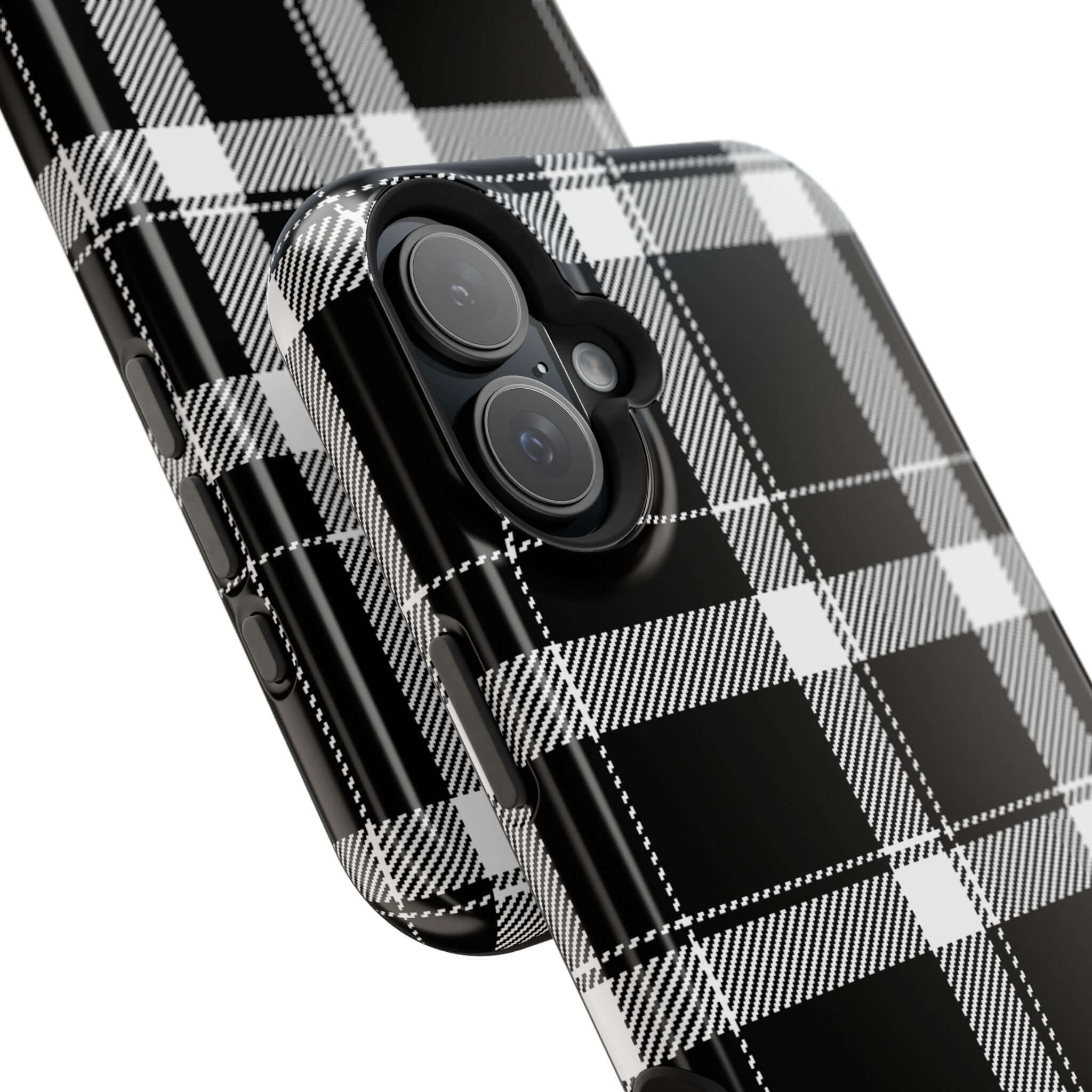 Cute black plaid phone case for Apple iPhone, stylish and protective, perfect for fashion-forward individuals.