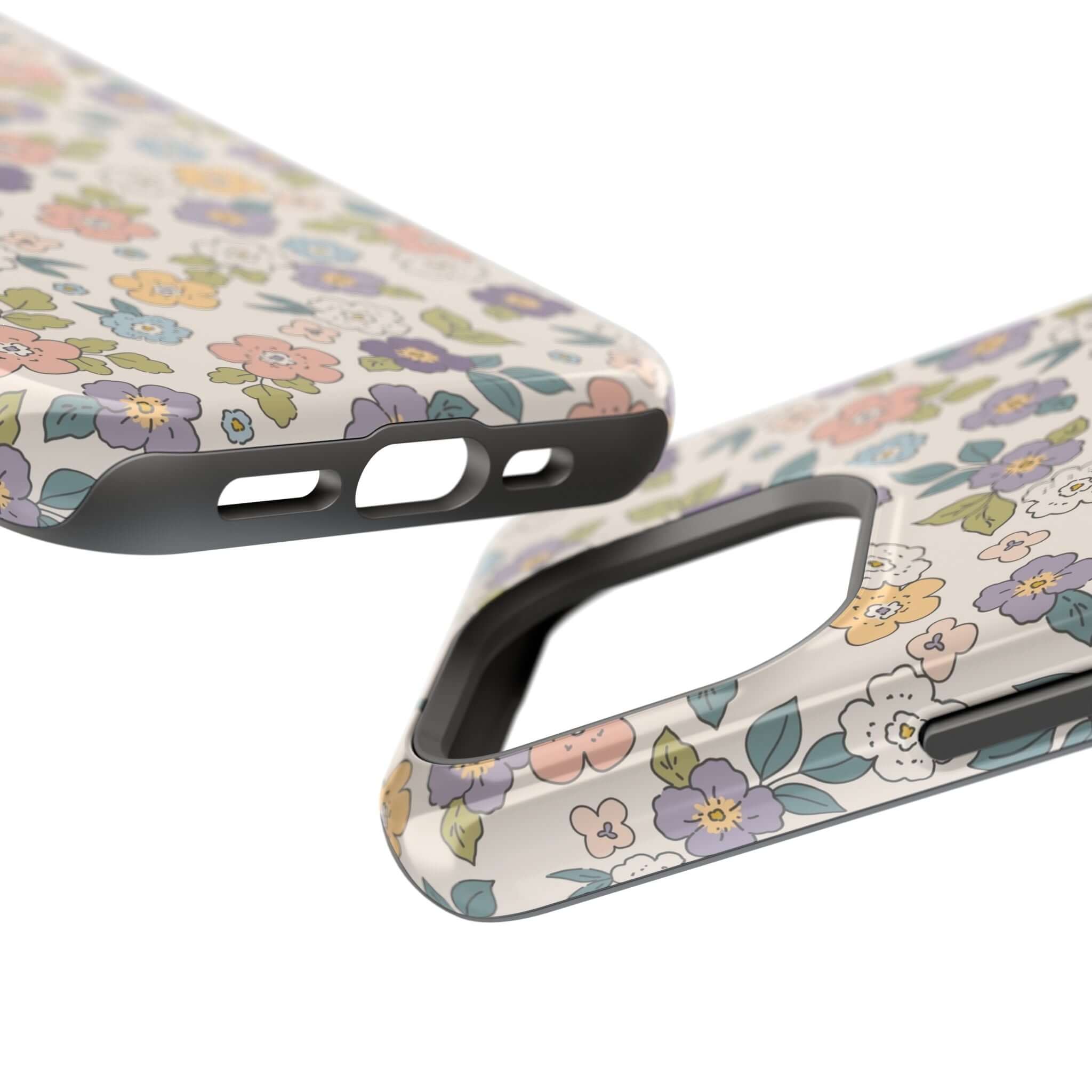 Colorful Ditsy Daisies iPhone case showcasing floral design and MagSafe compatibility for stylish phone lovers.