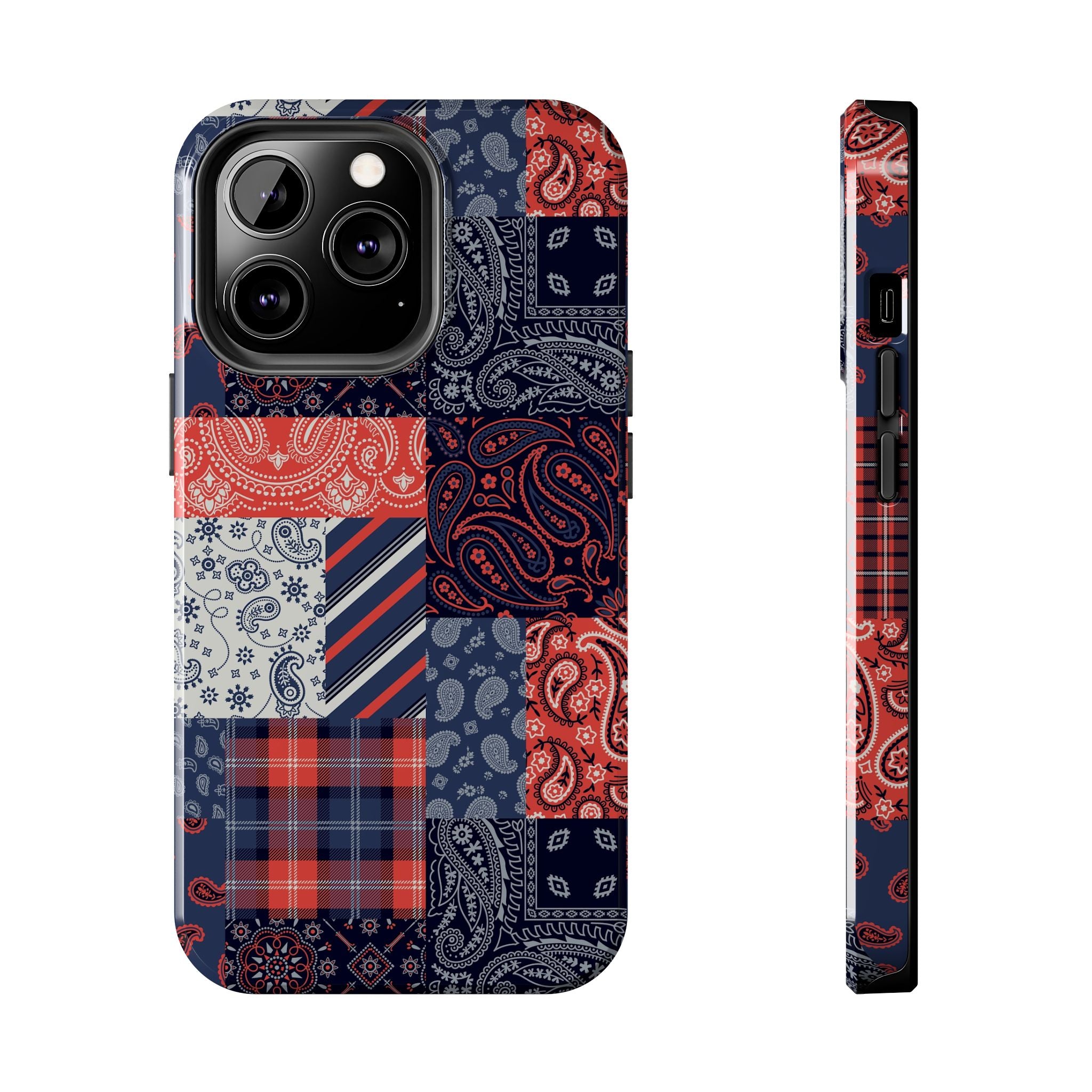 Cute Patchwork iPhone 14 Pro Case in Bandana Design, Perfect Phone Case for Bookish and Fashion-Forward Men