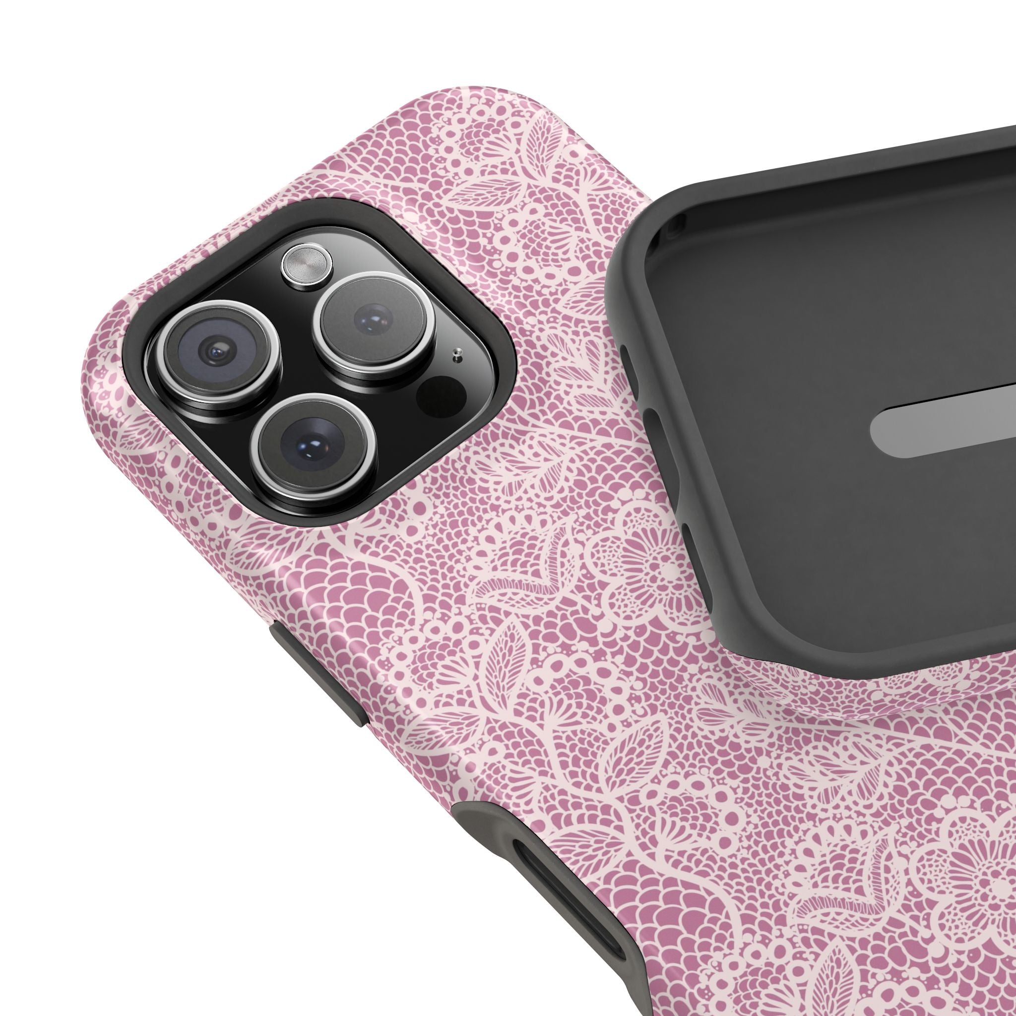 Pink Lace MagSafe iPhone Case with Cute Floral Design for Country Charm and Protection