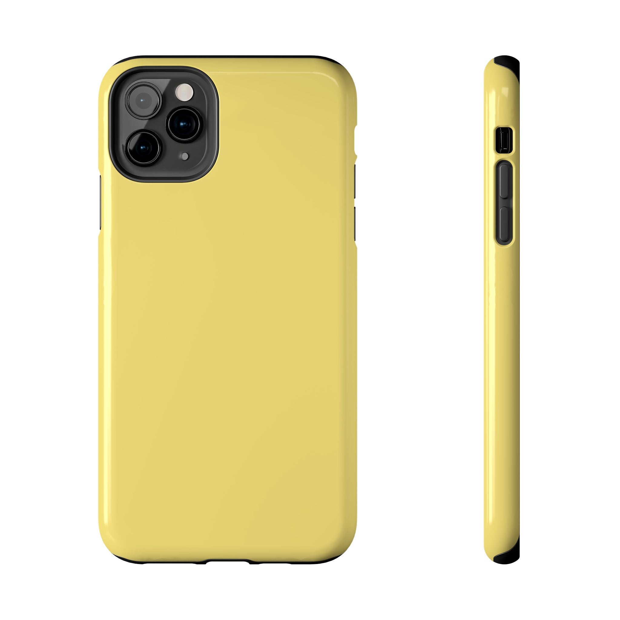 Cute solid yellow iPhone case, Lemon Drop design, showcasing a playful yet functional phone accessory. Perfect floral iPhone case option.