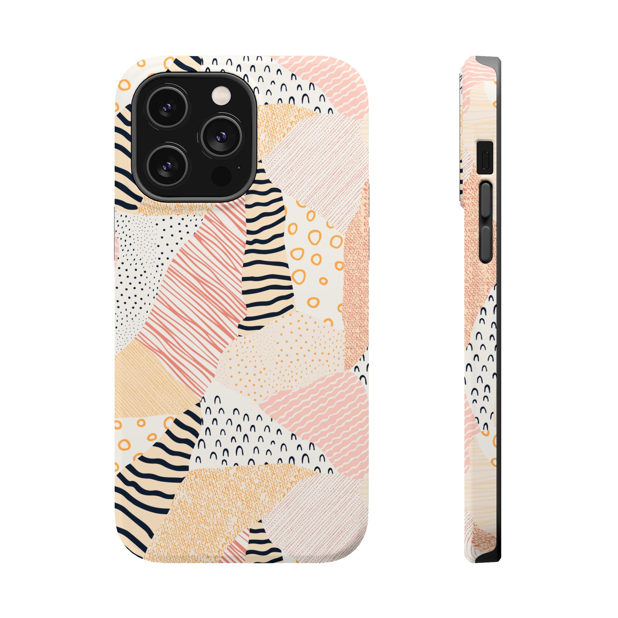 Cute Pastel Patchwork Phone Case for iPhone 16 with Peach and Vibrant Colors