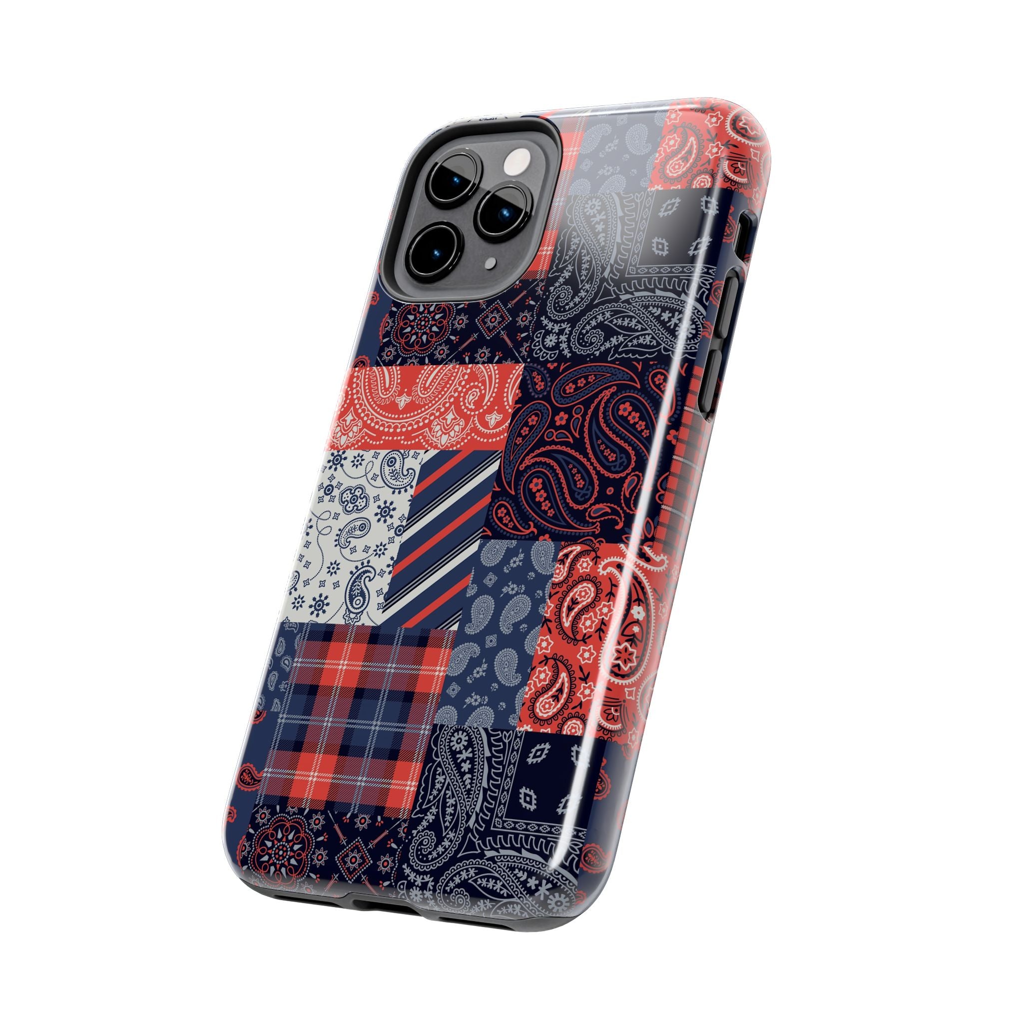 Cute bookish Boho Bandit iPhone 14 Pro case with bandana patchwork design for the fashion-forward man.