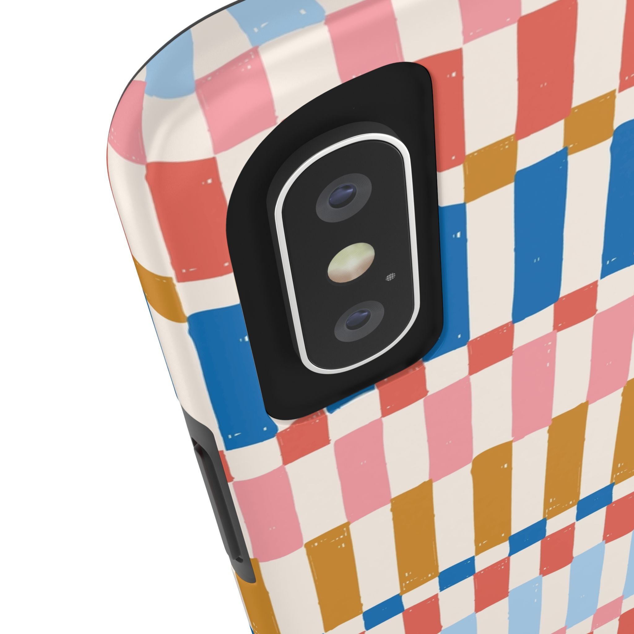 Colorwave Stripes vintage iPhone case with vibrant checkered design, offering sleek and stylish protection for your phone