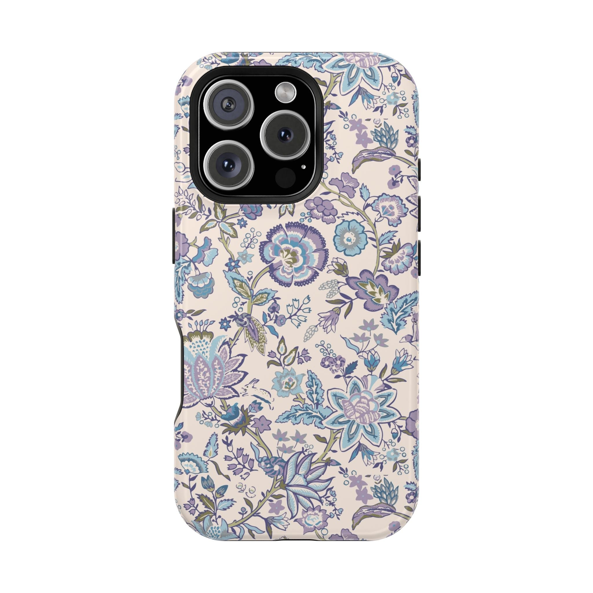 Blue CottageCore floral MagSafe iPhone case with cute nature-inspired design, perfect for phone protection and style.