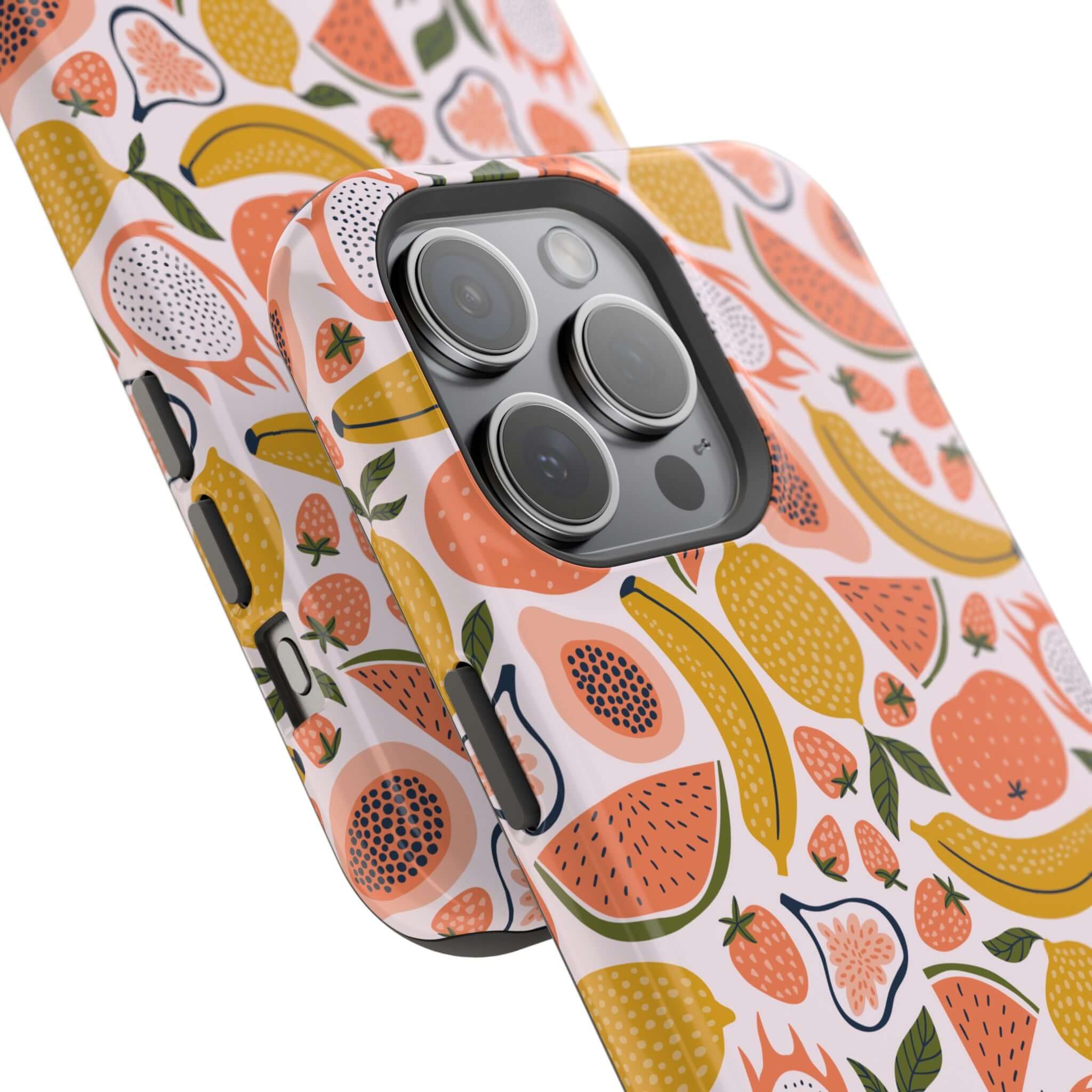 Tropical fruit-themed cute iPhone 14 case, perfect phone cover with summer sweetness and free shipping.