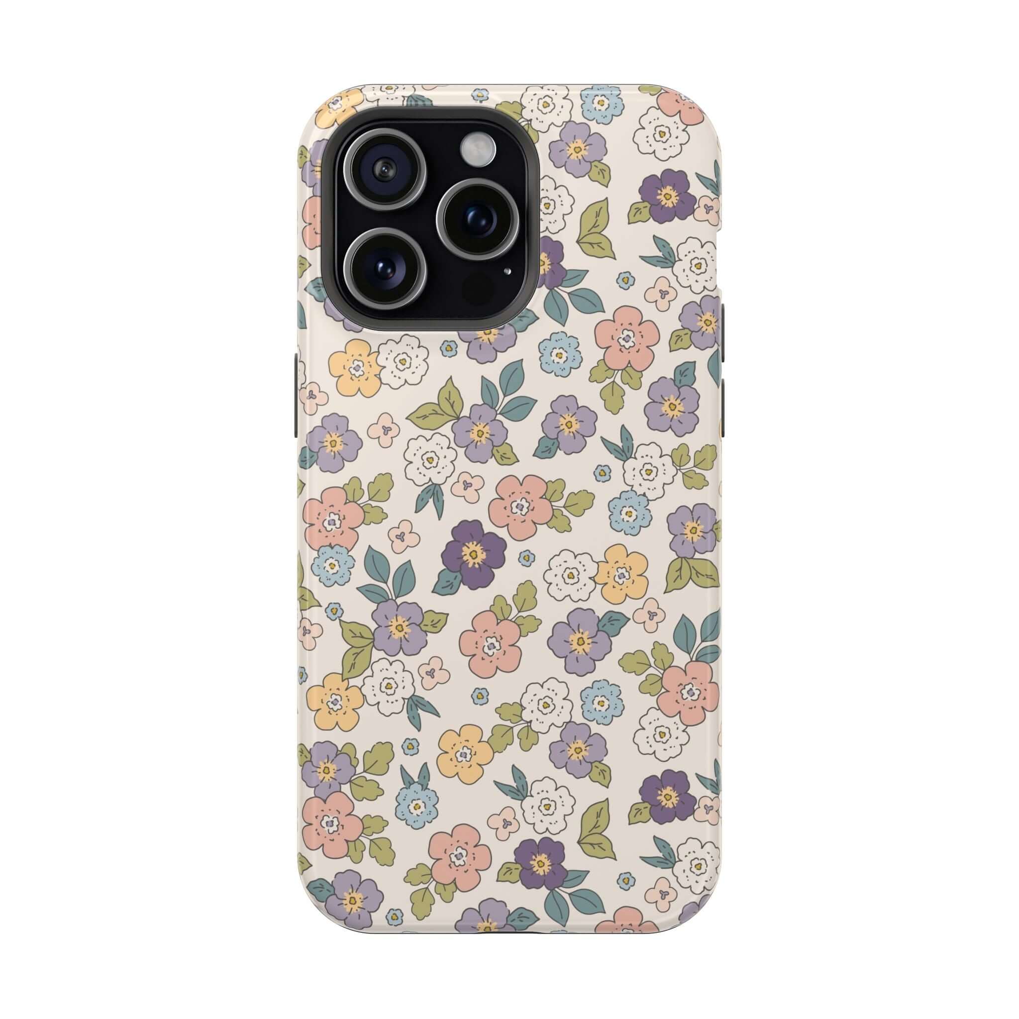 Colorful Ditsy Daisies iPhone case featuring vibrant floral design, perfect for beachy and cute phone cover styles.