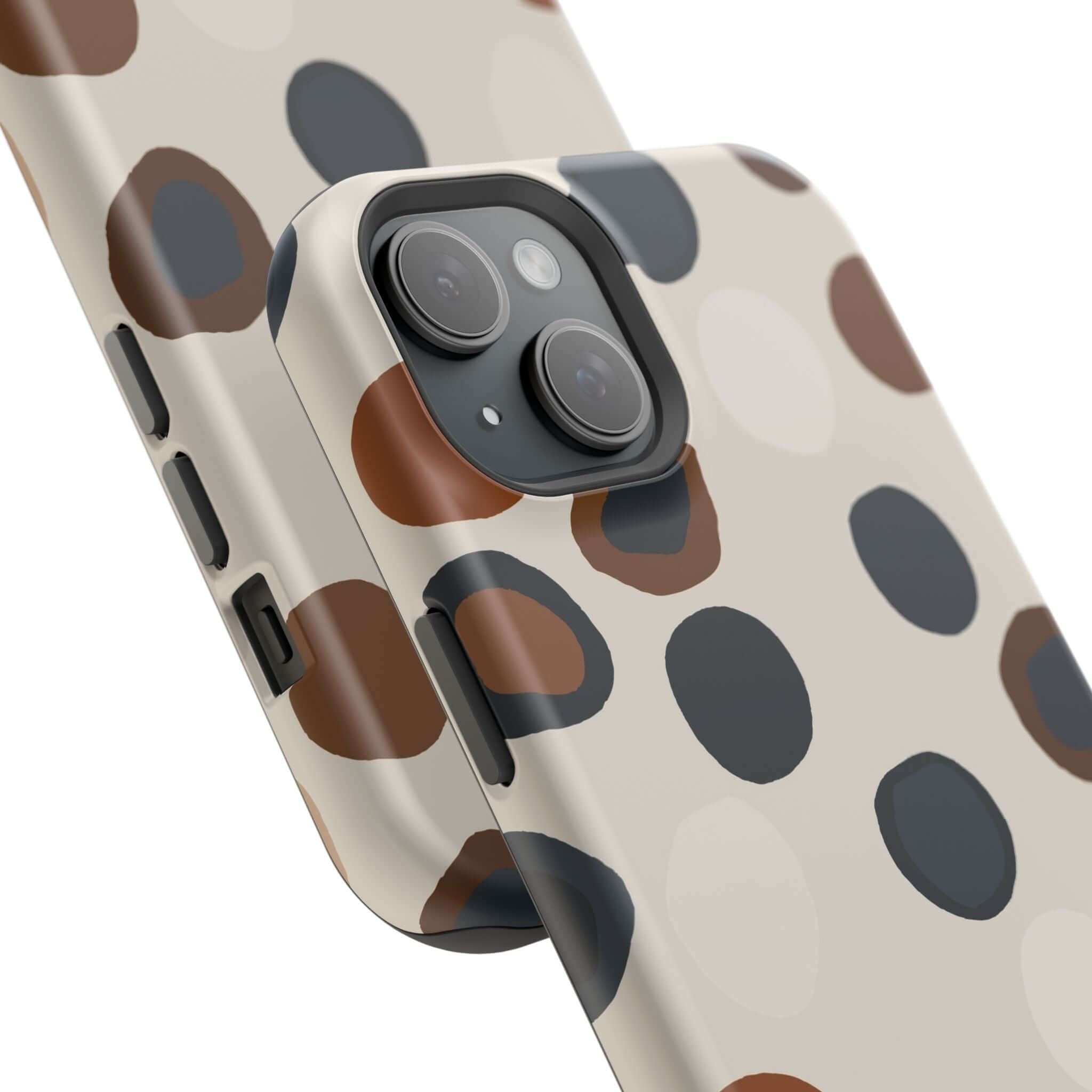 Chic Wanderer Modern Spots Case for iPhone with playful brown spots design, perfect for fashion-forward and cute phone protection.