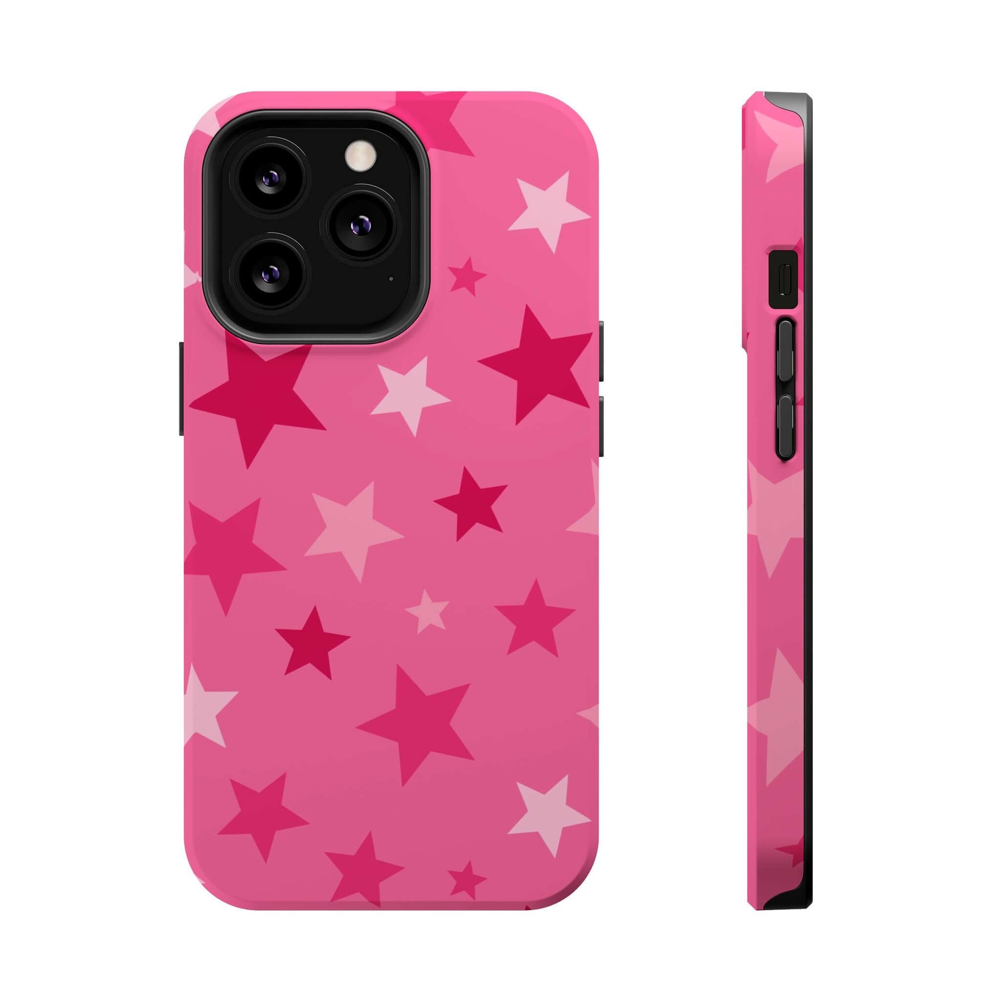 Cute pink starry phone cover for Apple iPhone, featuring vibrant stars for a trendy, protective accessory.