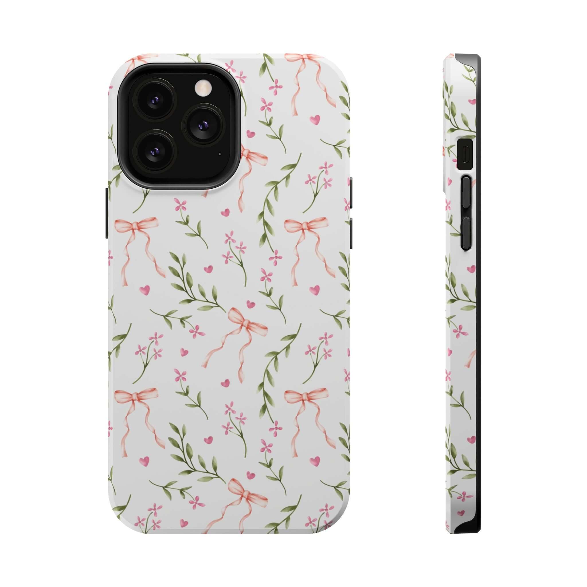 Darling Daydream Pink Coquette Case with floral design, MagSafe iPhone case, cute phone cover, whimsical and stylish accessory.