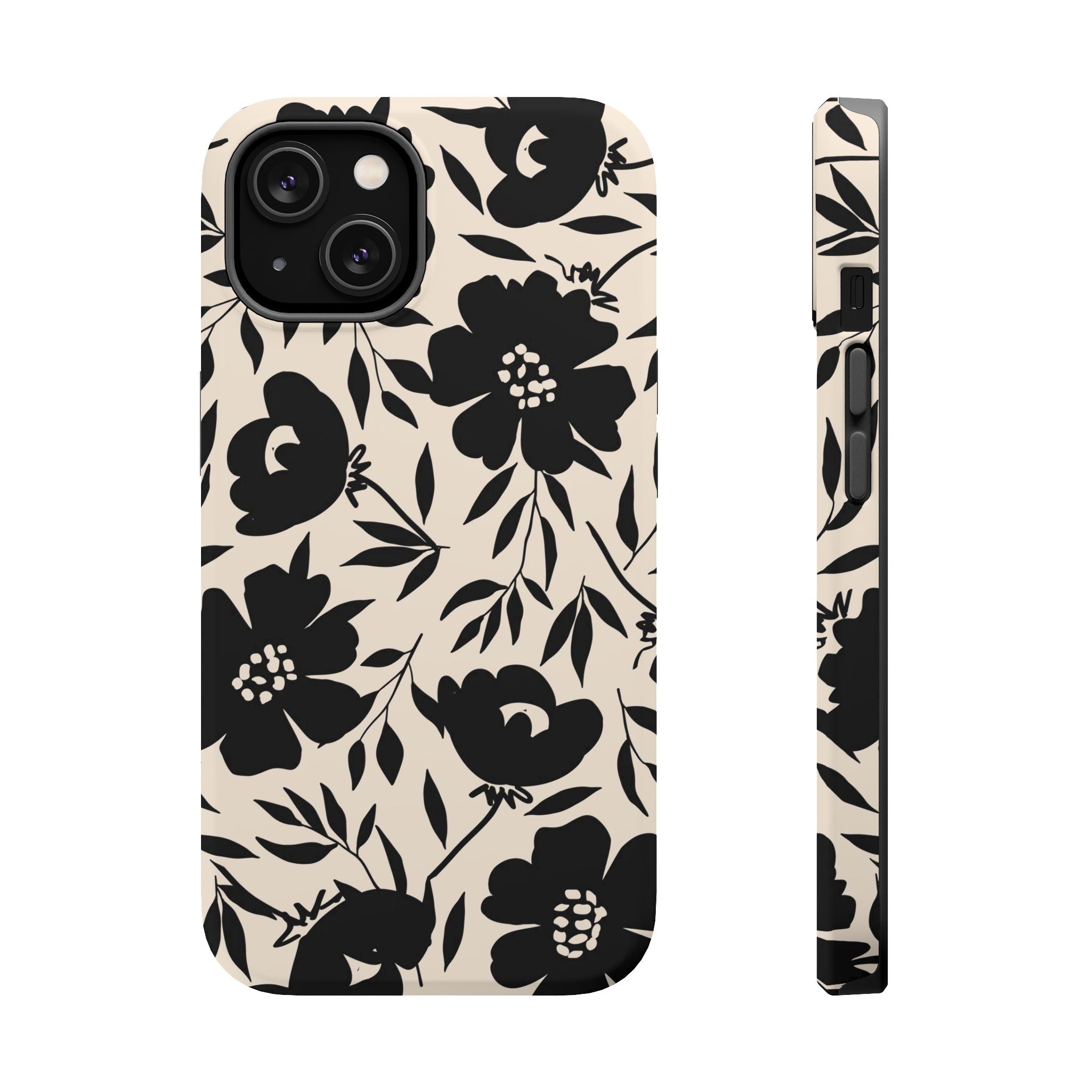 Eclipse Garden Black Floral iPhone 16 Case, Cute and Bold Design