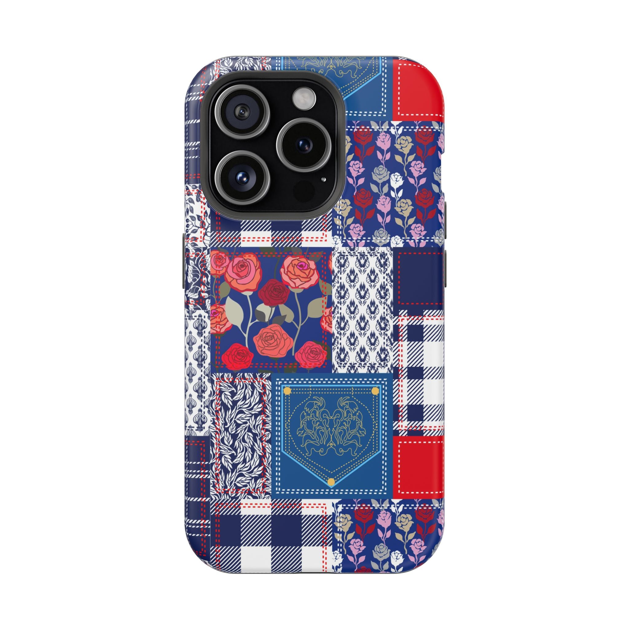 Crimson Bloom | Blue Patchwork Case