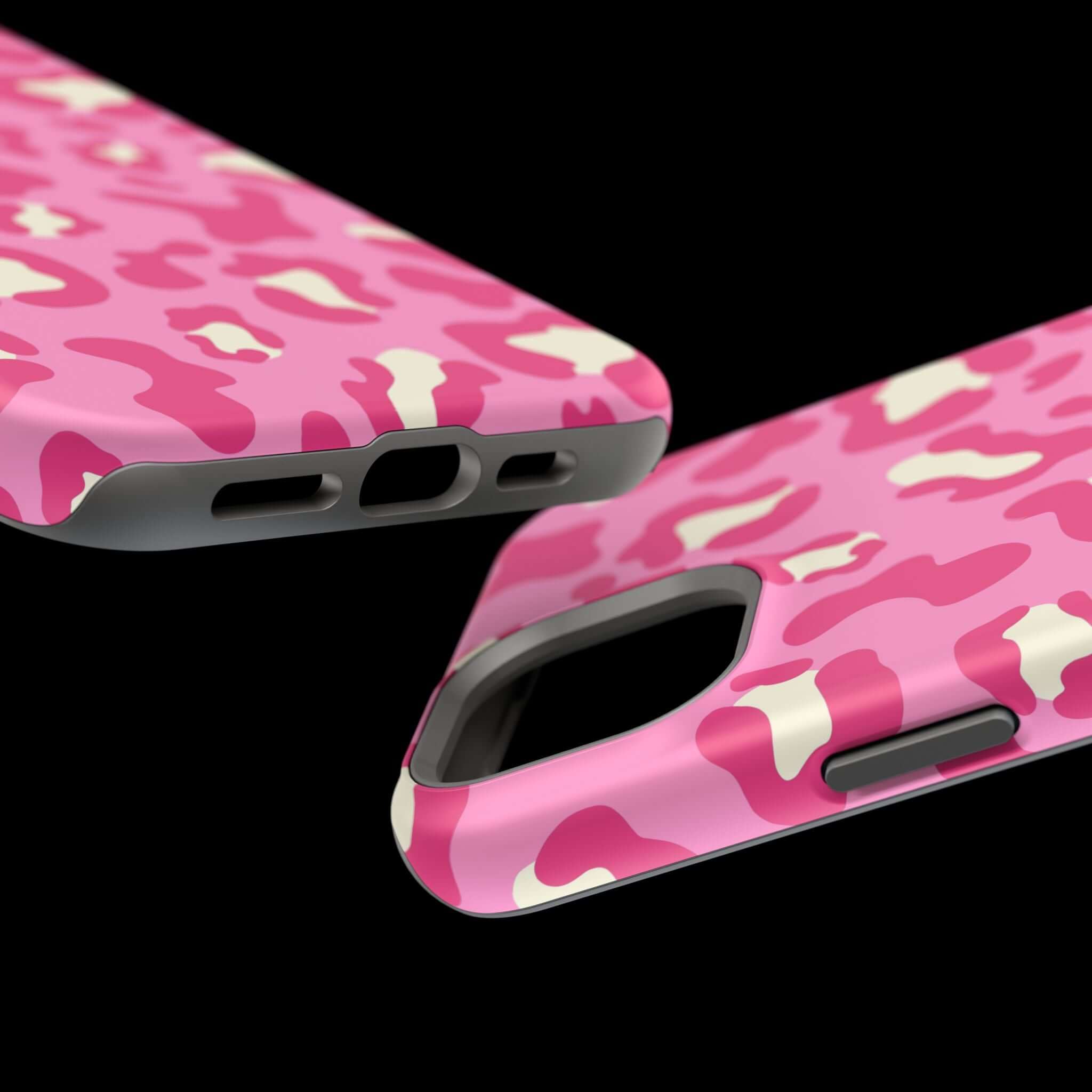 Preppy Cheetah Pink Case for iPhone 14 Pro Max featuring colorful MagSafe design and port cutouts, making your phone stand out