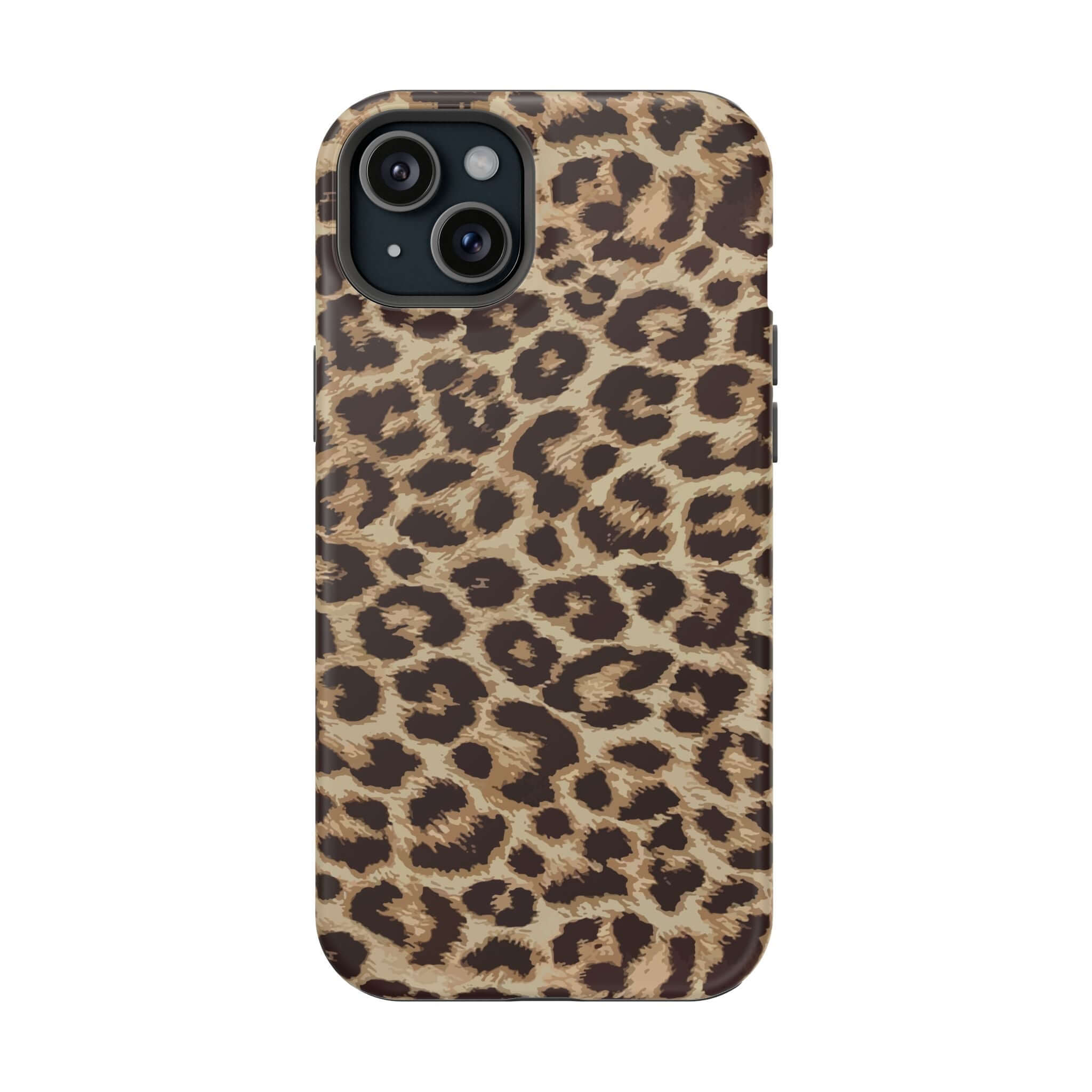 Cute Phone Case iPhone 16 with Cheetah Print, Savannah Rush Design, MagSafe Compatible.