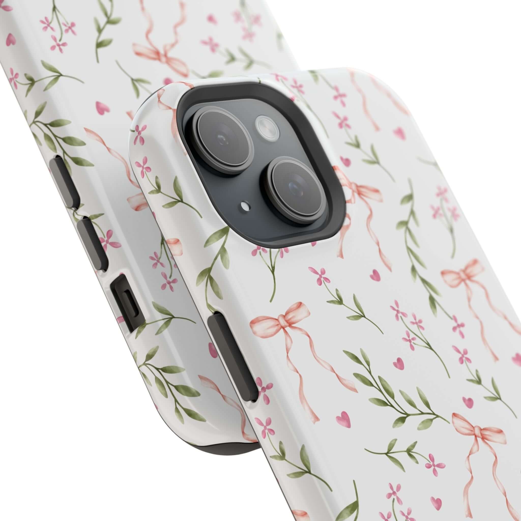 Darling Daydream Pink Coquette MagSafe iPhone Case with Bows and Floral Design, Cute and Whimsical Phone Cover