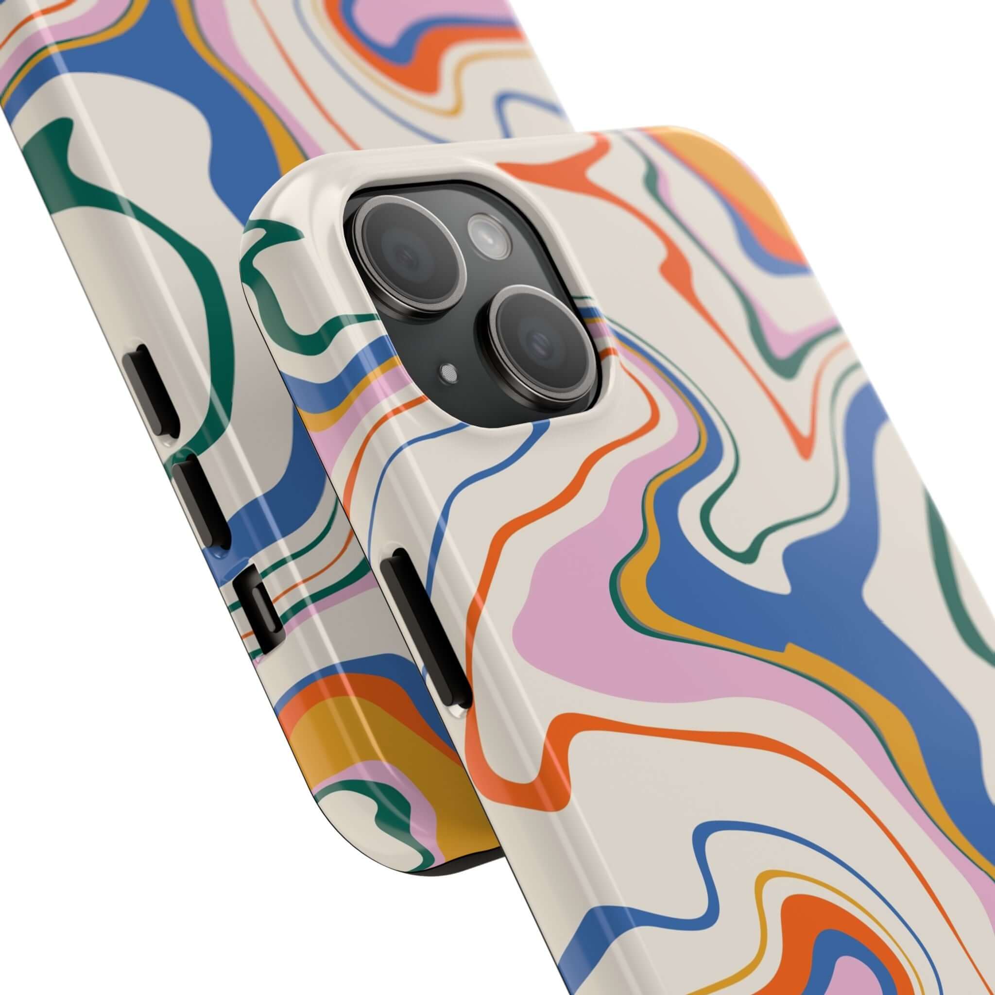 Colorful abstract iPhone 14 Pro Max case with vibrant swirl design, perfect for protecting and styling your phone