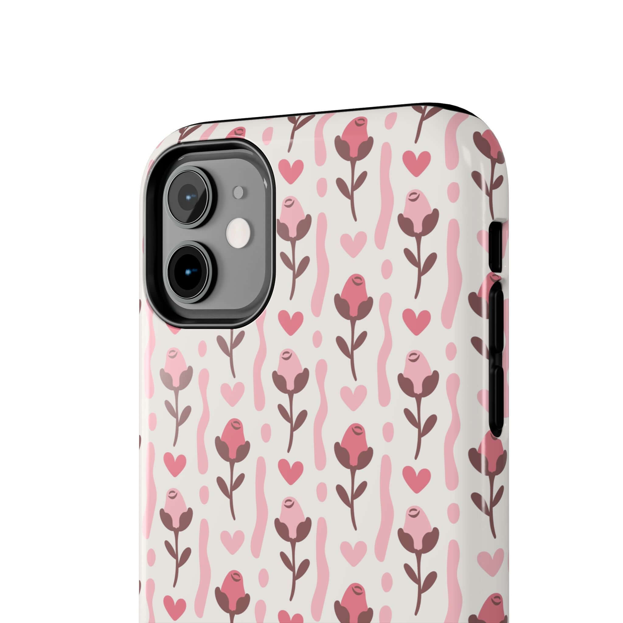 Cute custom phone case with red roses and coquette hearts design for iPhone. Free shipping on Blushing Blooms phone cover.