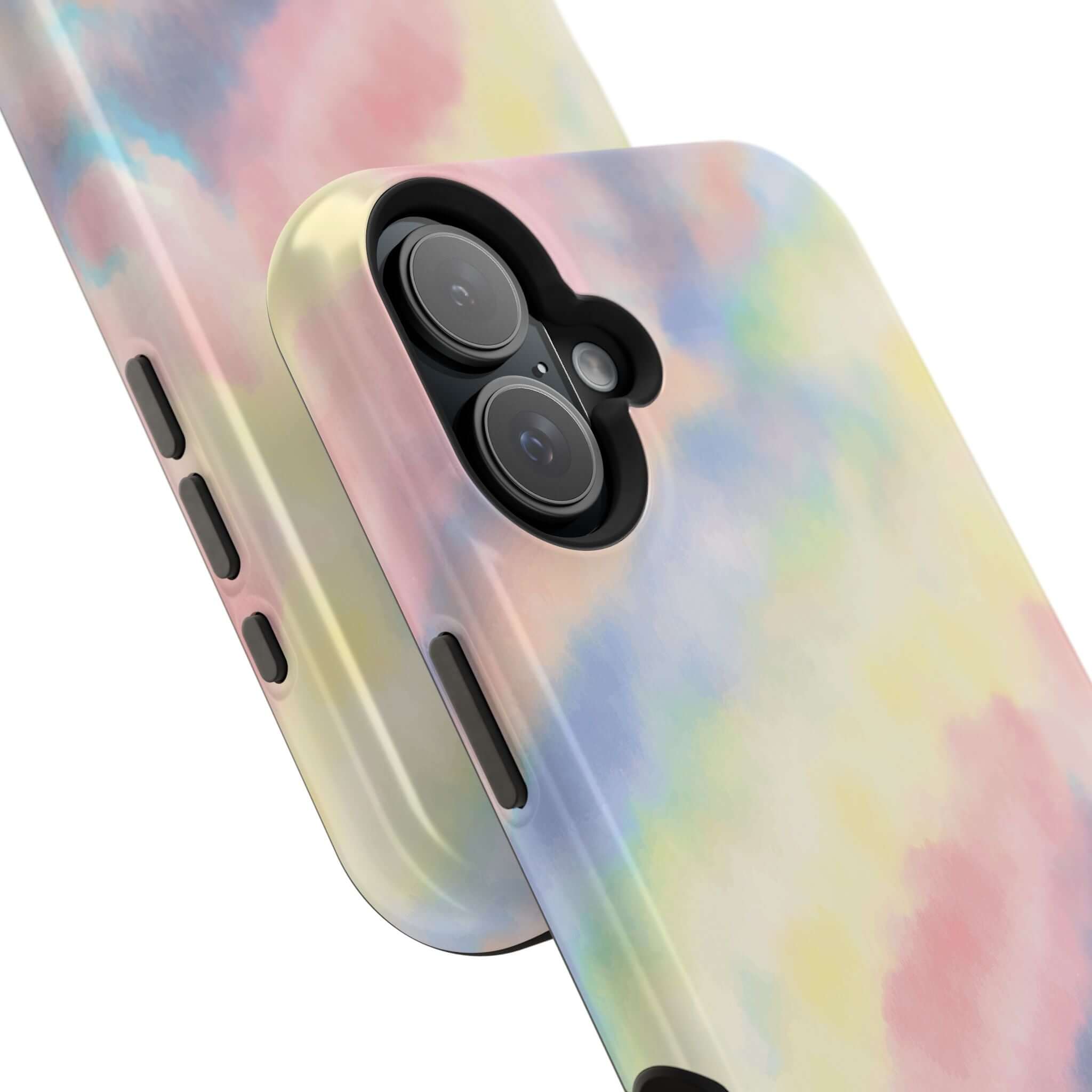 Pastel tie dye cute iPhone case with MagSafe, Unicorn Dreams design, custom phone case style.