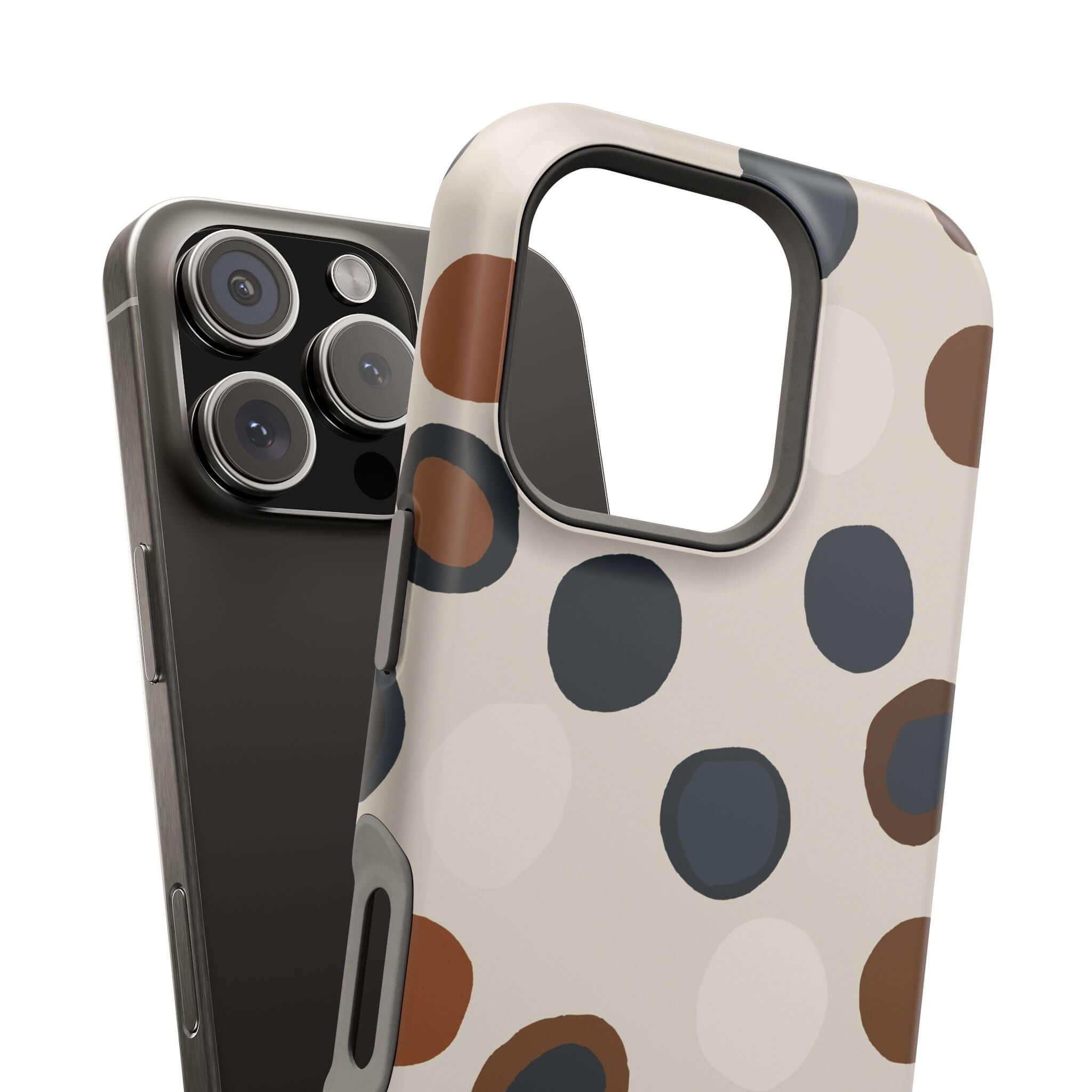 Modern Chic Wanderer iPhone case with brown abstract spots, perfect for fashion-forward adventurers seeking a colorful, cute phone case.