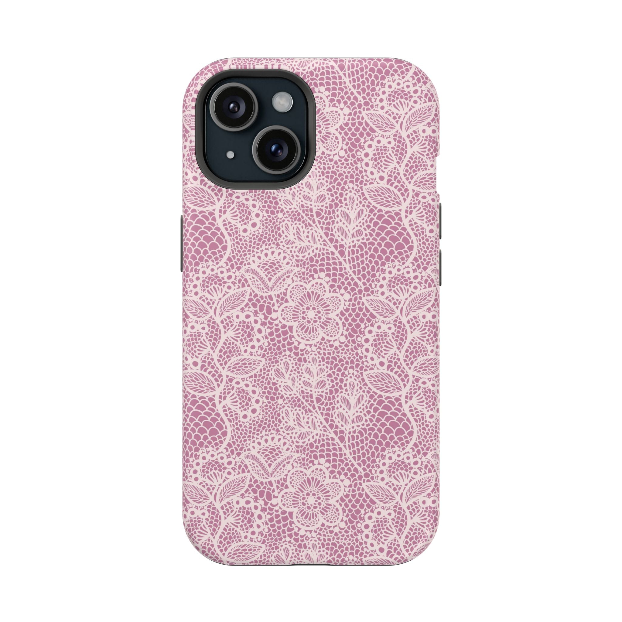 Pink Lace Floral iPhone MagSafe Case with Cute Country Charm Design - Protective Phone Cover