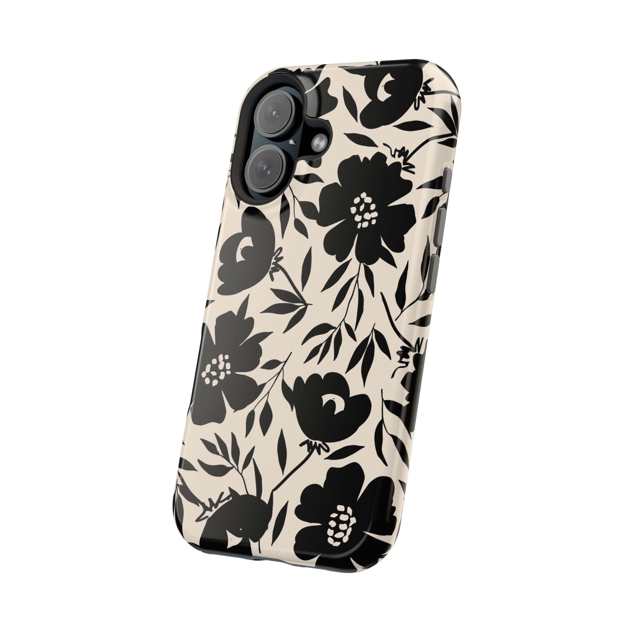 Eclipse Garden Black Floral Case for iPhone 16 - Cute phone case featuring bold floral design, perfect for a unique and adventurous style.