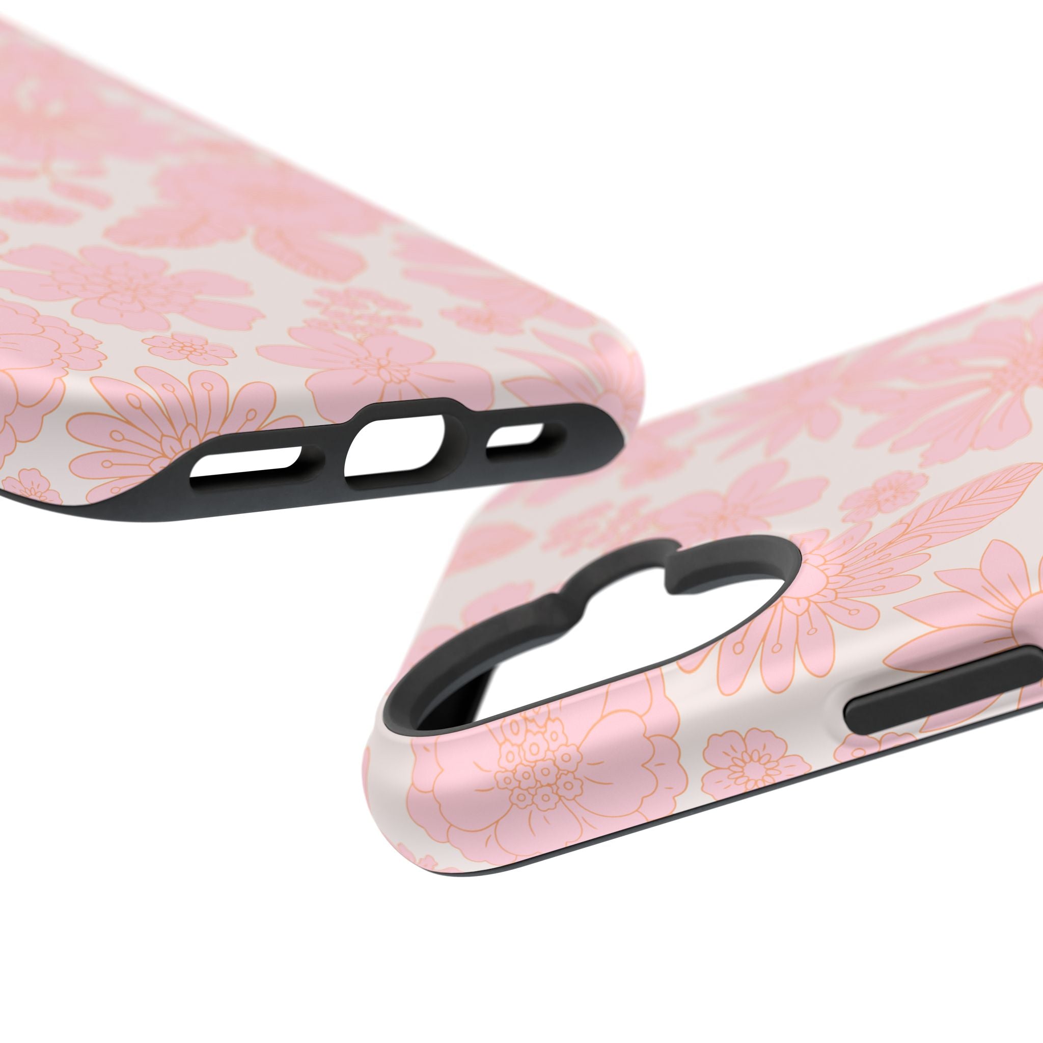 Pink floral MagSafe phone case for iPhone 16, featuring a charming cottagecore aesthetic, perfect cute phone cover.