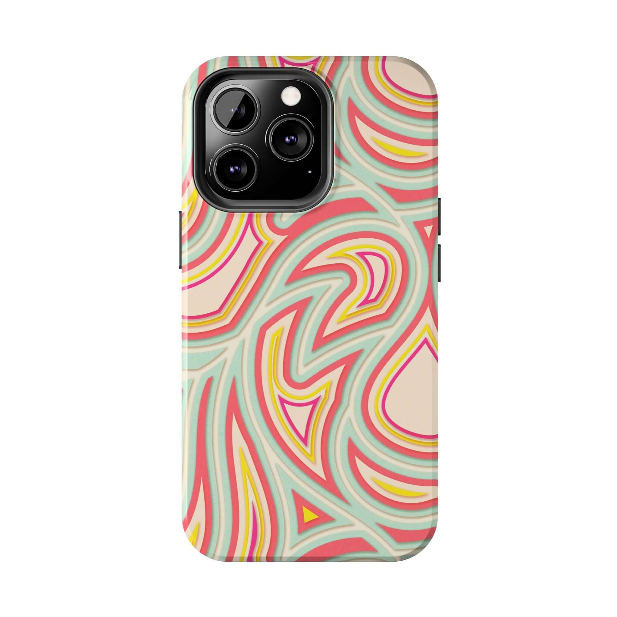 Groovy Waves Retro Abstract Case for iPhone with colorful swirl pattern, phone cover with flowers, cute Samsung phone case.