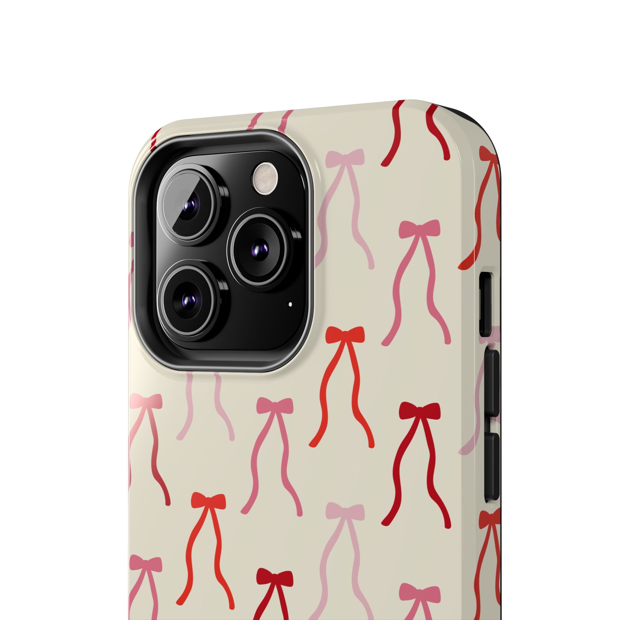 Beige Coquette Case with red bows for iPhone 16, cute and stylish phone case design for protection and flair.