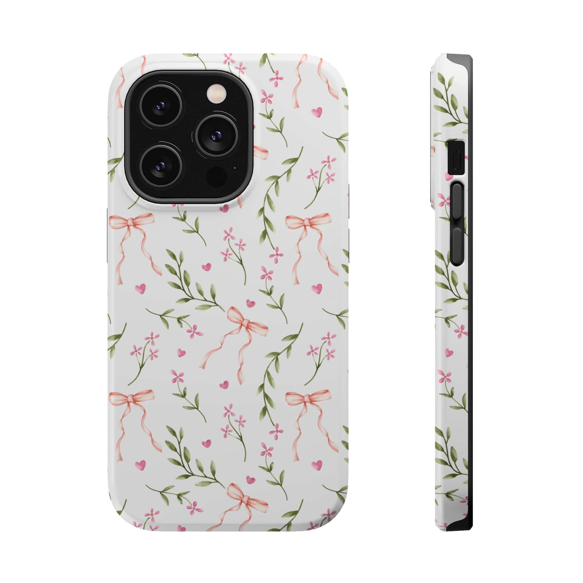 Darling Daydream Pink Coquette MagSafe iPhone Case with floral and bow design, a cute phone cover for stylish charm.