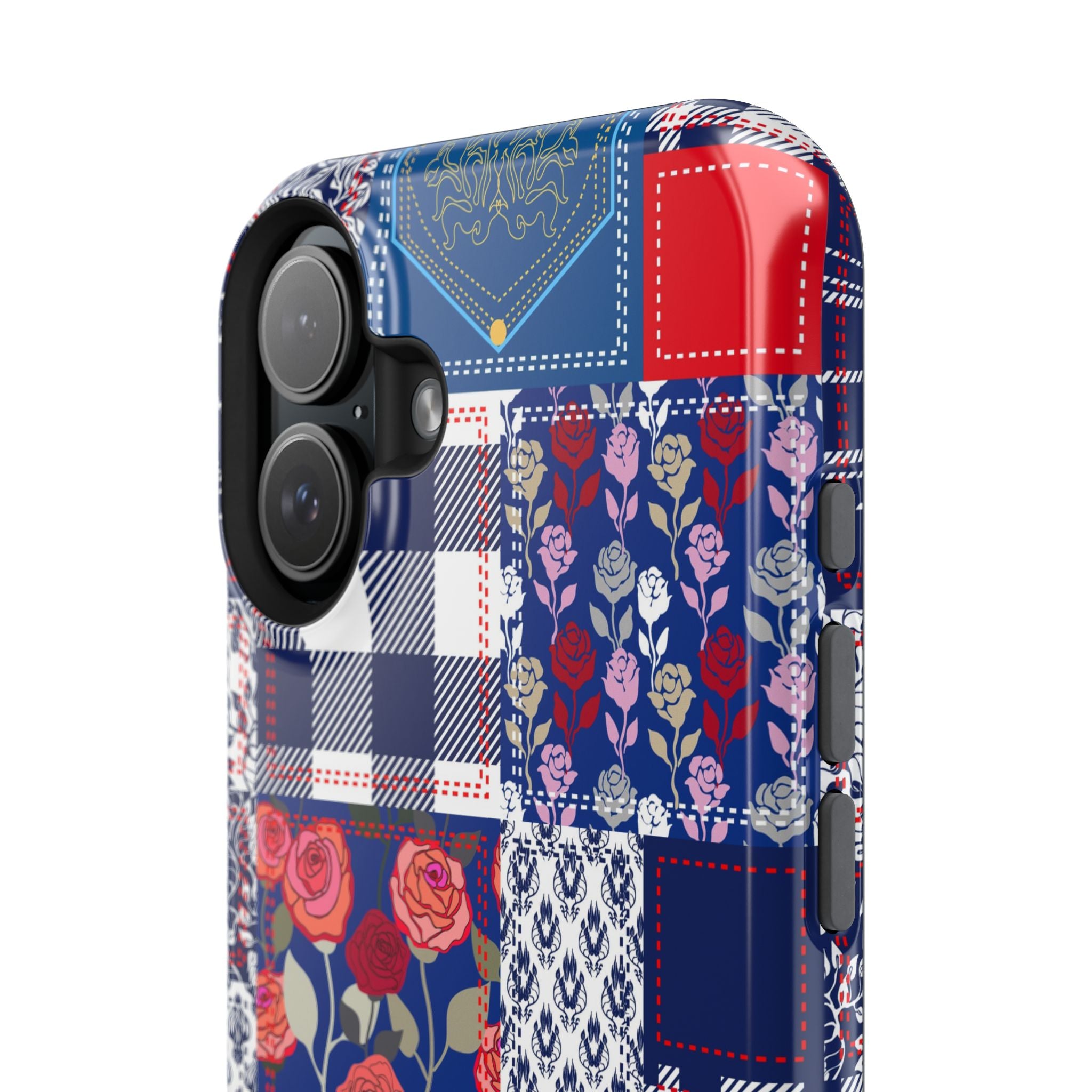 Crimson Bloom | Blue Patchwork Case