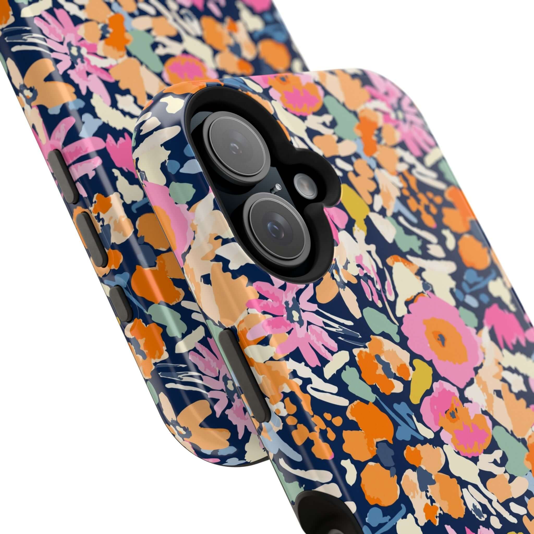 Colorful Botanic Burst floral iPhone 16 case with MagSafe showing cute and protective design.