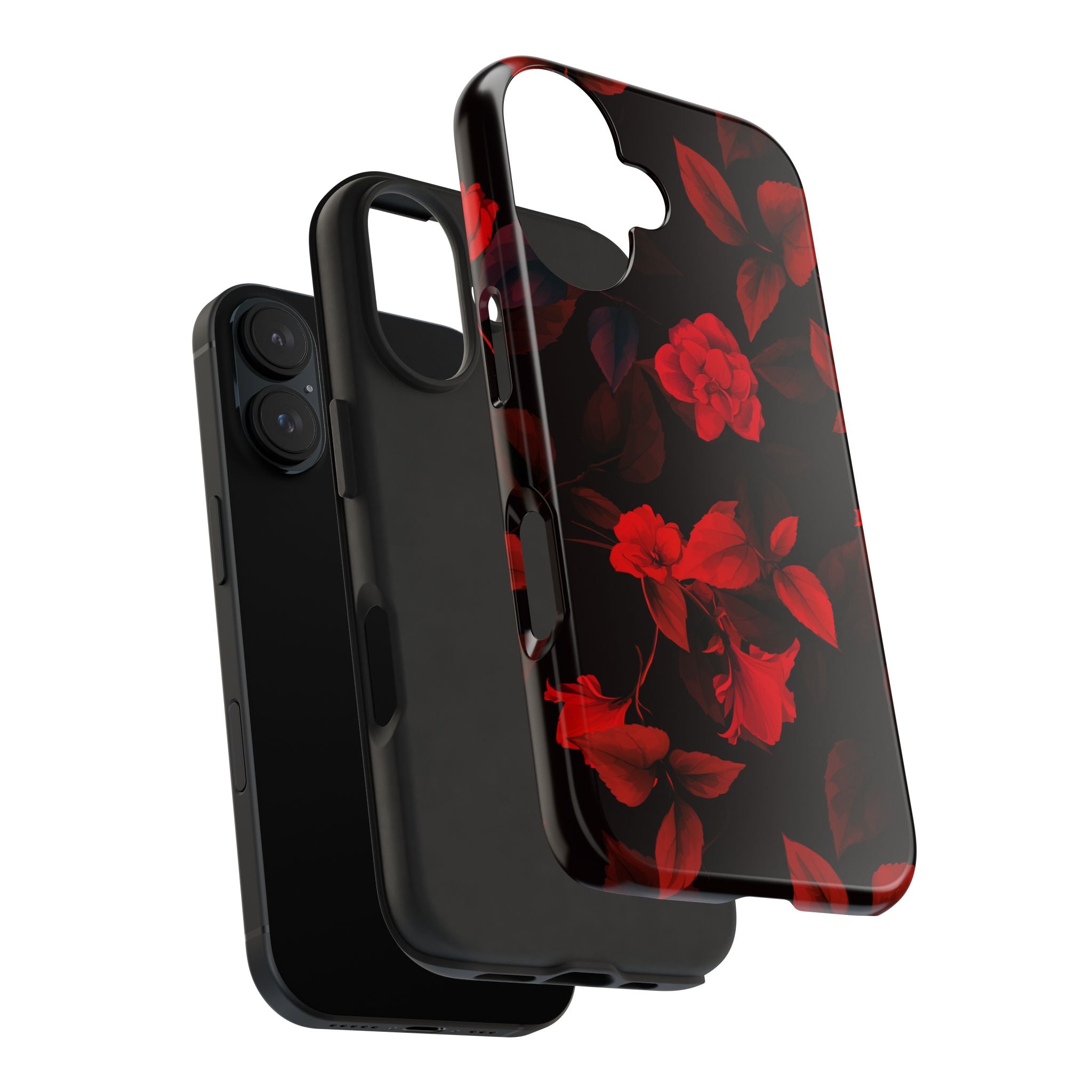 Romantic red floral iPhone case with cute design, best phone cover for protection and style, top phone case brand.