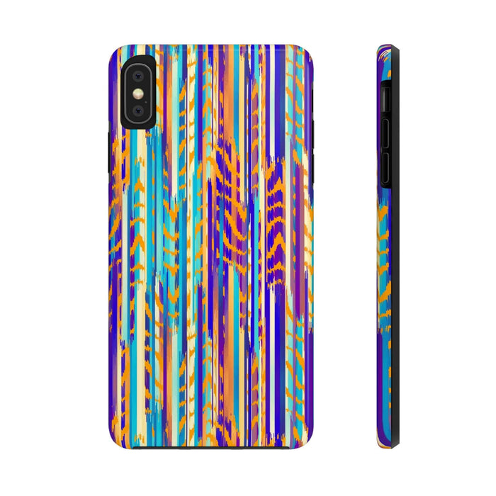 Colorful abstract tie dye iPhone case with vibrant stripes, showcasing a unique and cute design for phone protection and style.