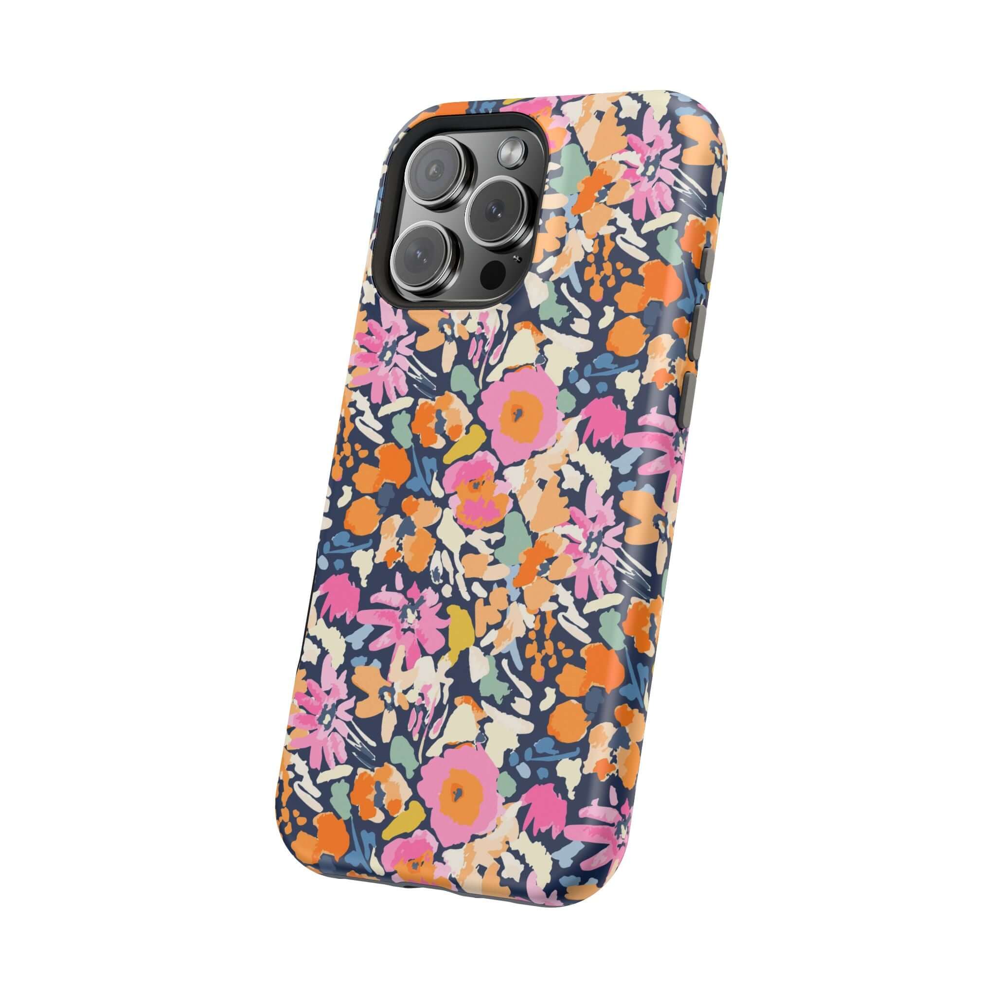 Colorful floral Botanic Burst Cute MagSafe iPhone 16 case with cute protective design