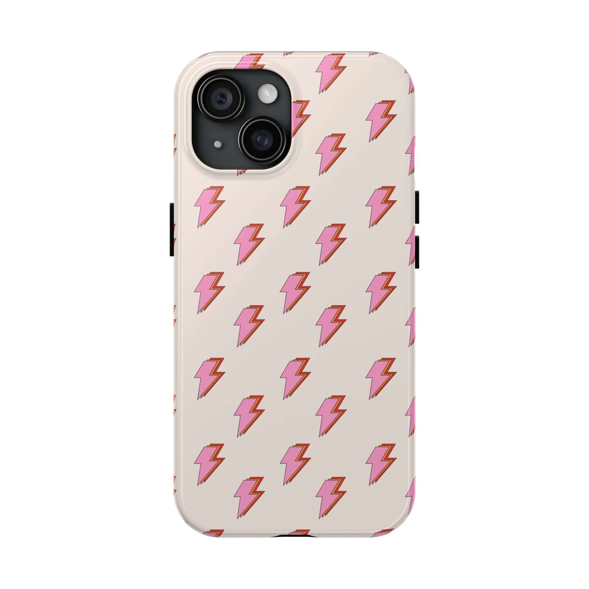 Cute iPhone case for iPhone 14 with pink lightning bolt design, retro iPhone 15 case, stylish phone cover, free shipping.