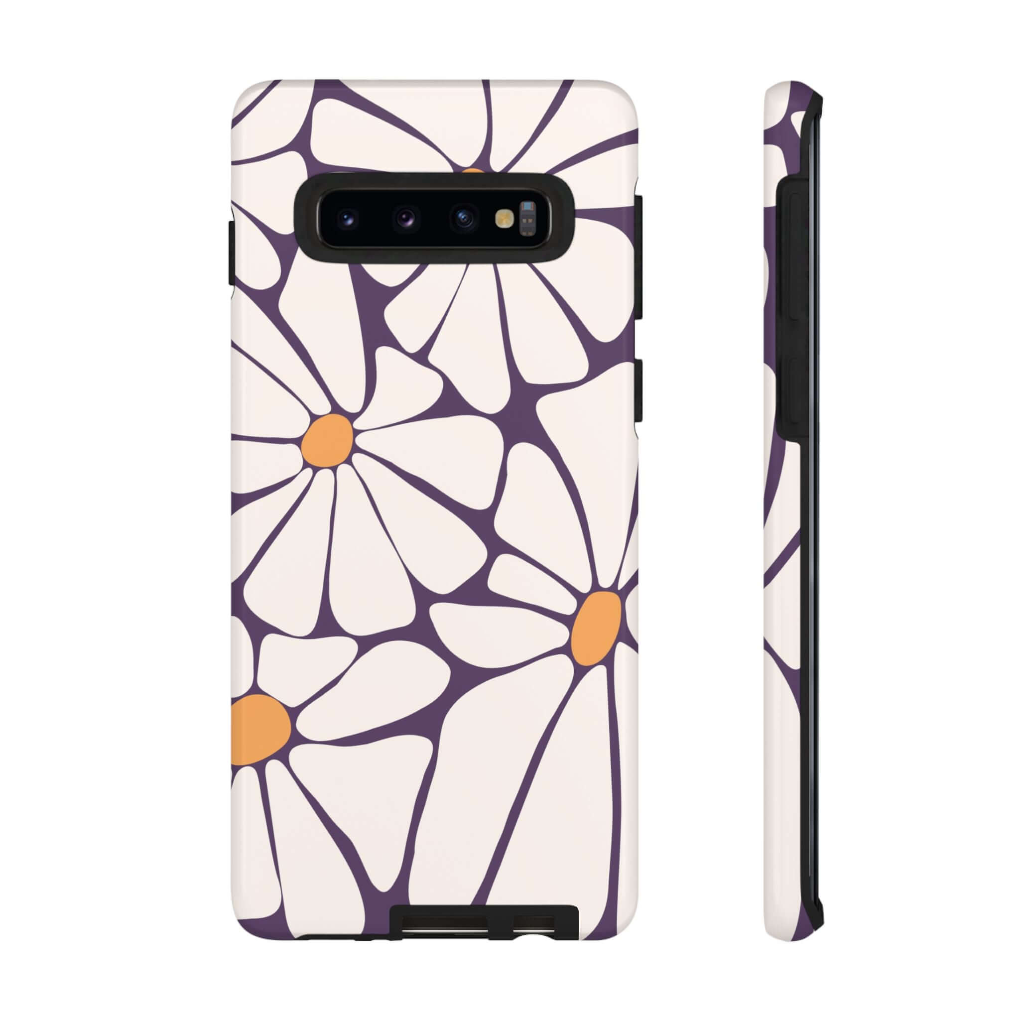 Purple Haze retro flower power cute phone case for iPhone 14 or Samsung Pixel device with stylish protection.