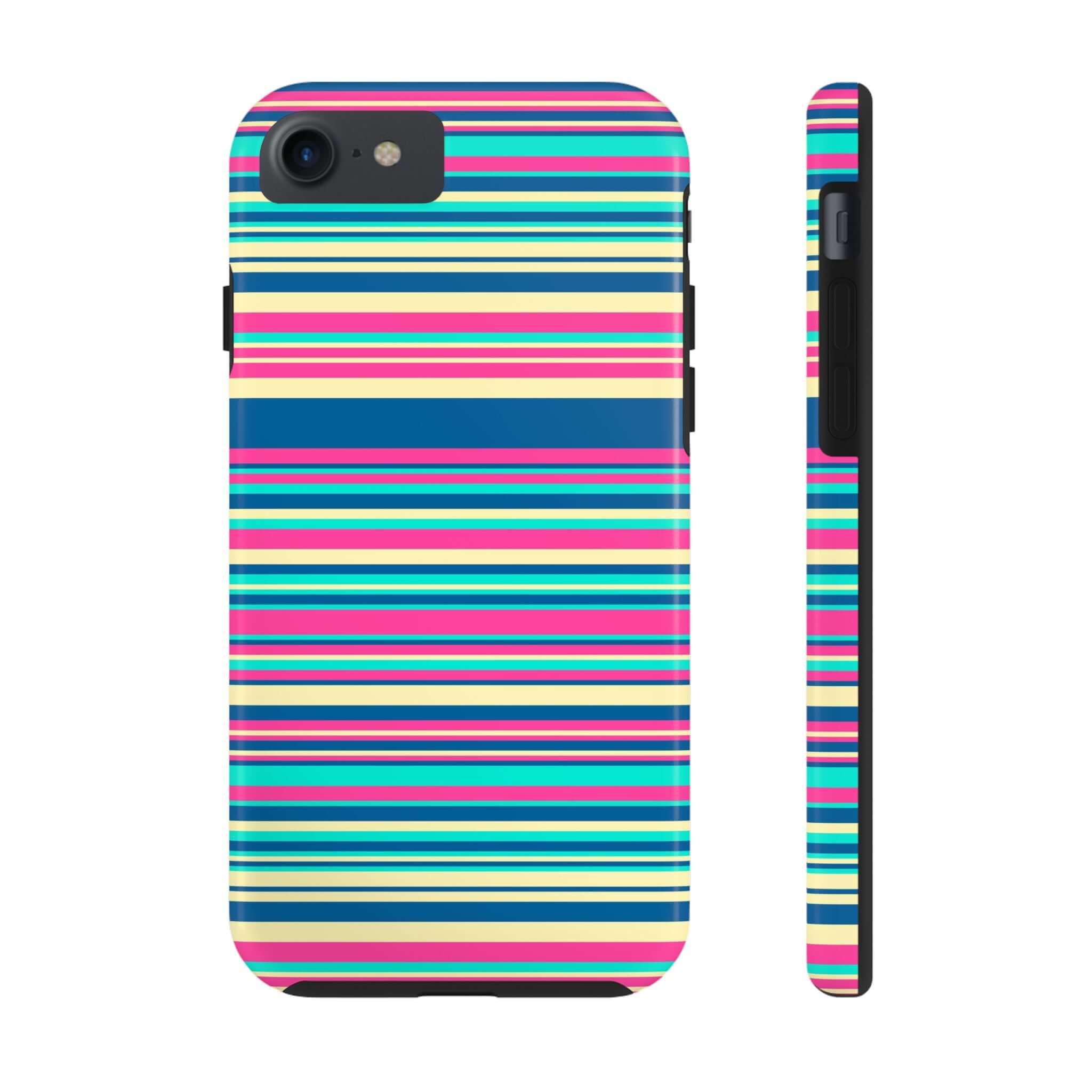 Colorful striped cute iPhone case for iPhone 14 and iPhone 15, fun and playful phone cover with free shipping.