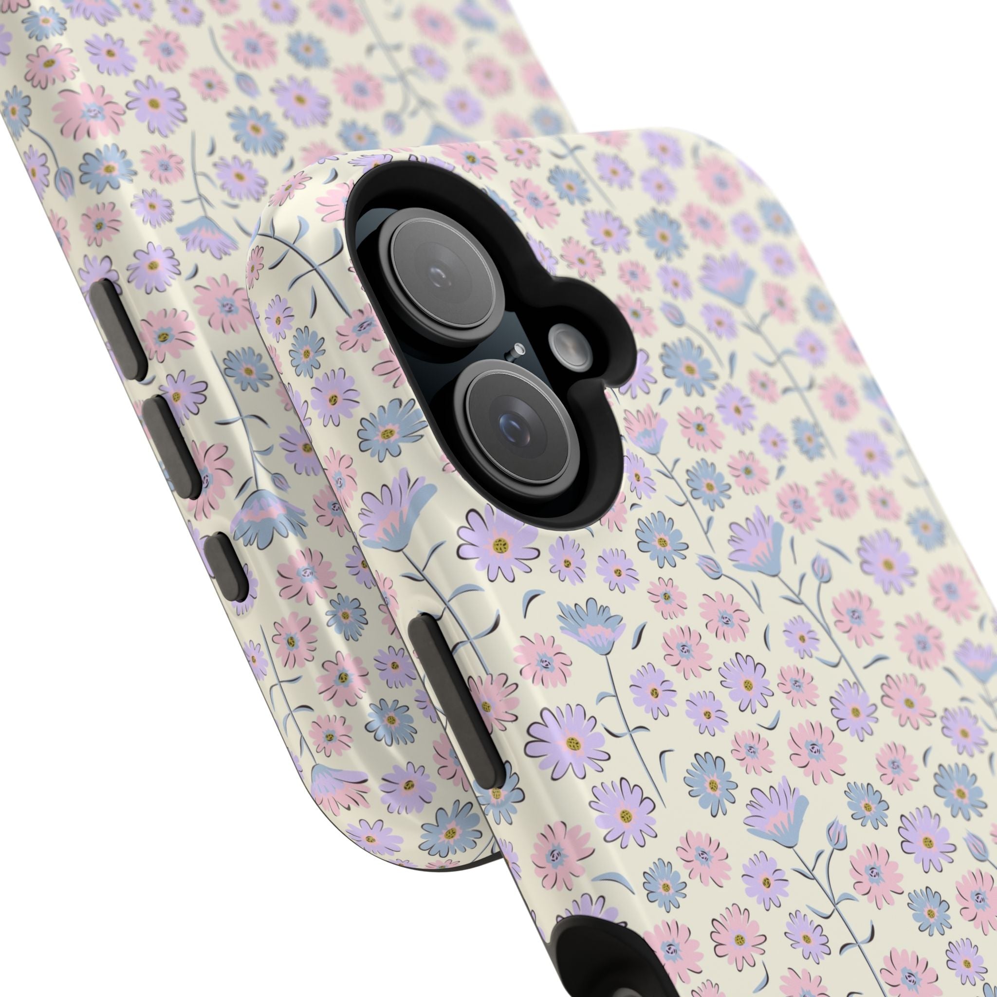 Pink flower MagSafe phone case for iPhone 16, inspired by cottagecore, showcasing delicate floral design for a cute and stylish device cover.