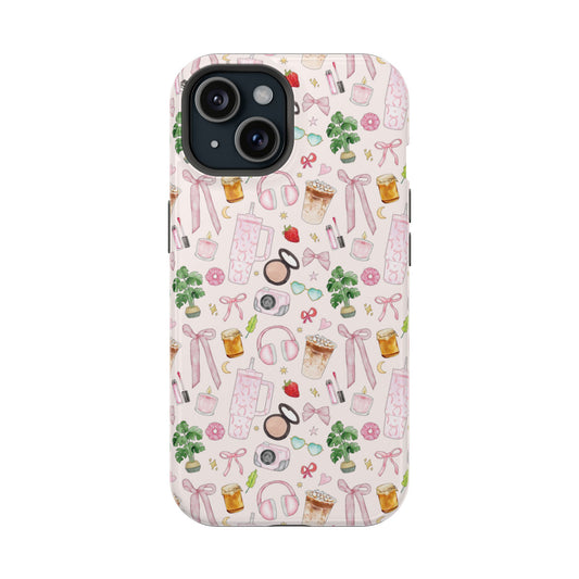 Cute Preppy Charms iPhone 14 Pro Case with Coquette Pattern and Bows - Bookish Phone Case