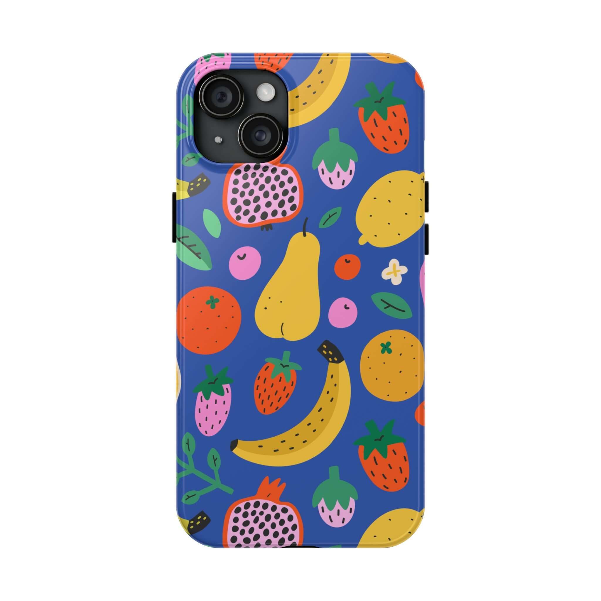 Cute phone cover with colorful tropical fruit design, perfect for Apple iPhone, blending style and protection.