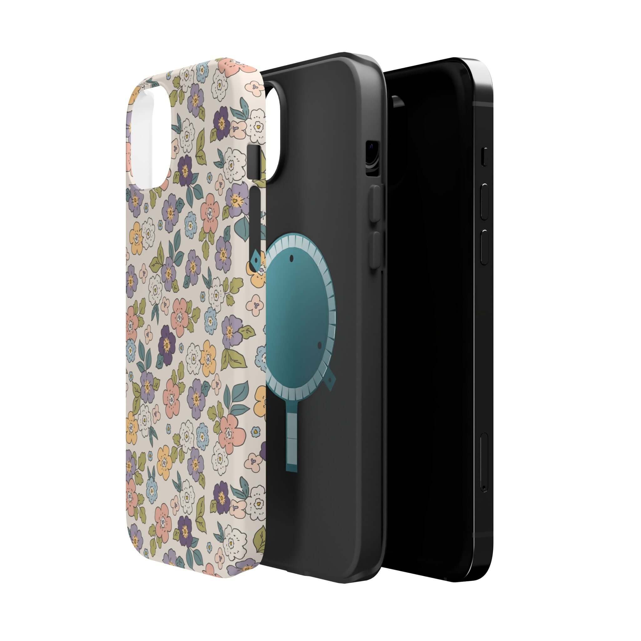 Colorful Ditsy Daisies iPhone case with MagSafe compatibility, perfect beachy phone cover for cute style lovers.