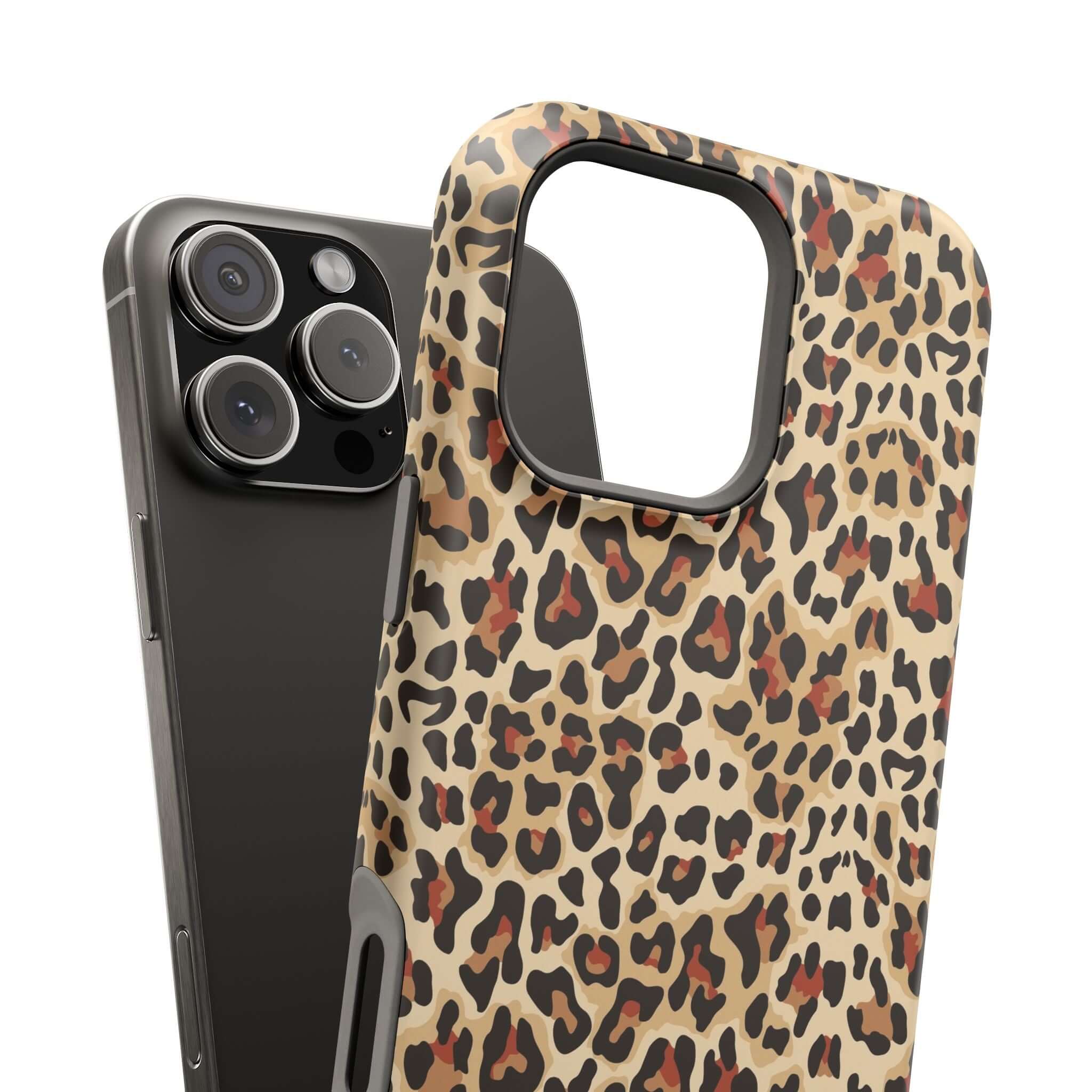 Leopard print MagSafe iPhone case, colorful and cute, offering reliable protection and stylish functionality.